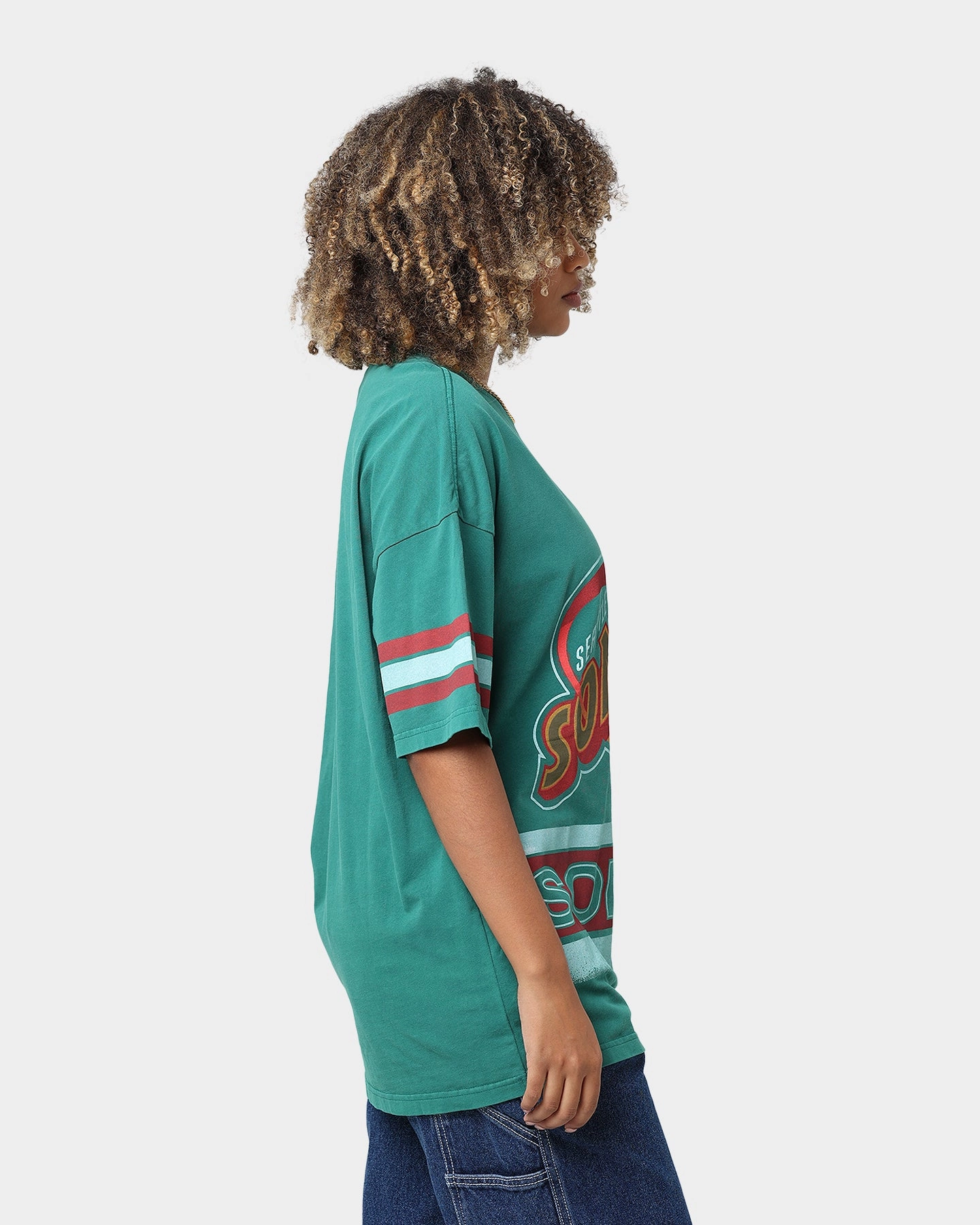 Mitchell & Ness Seattle Sonics Vintage Conference T-Shirt Faded Green Summer Fashion Denim combination
