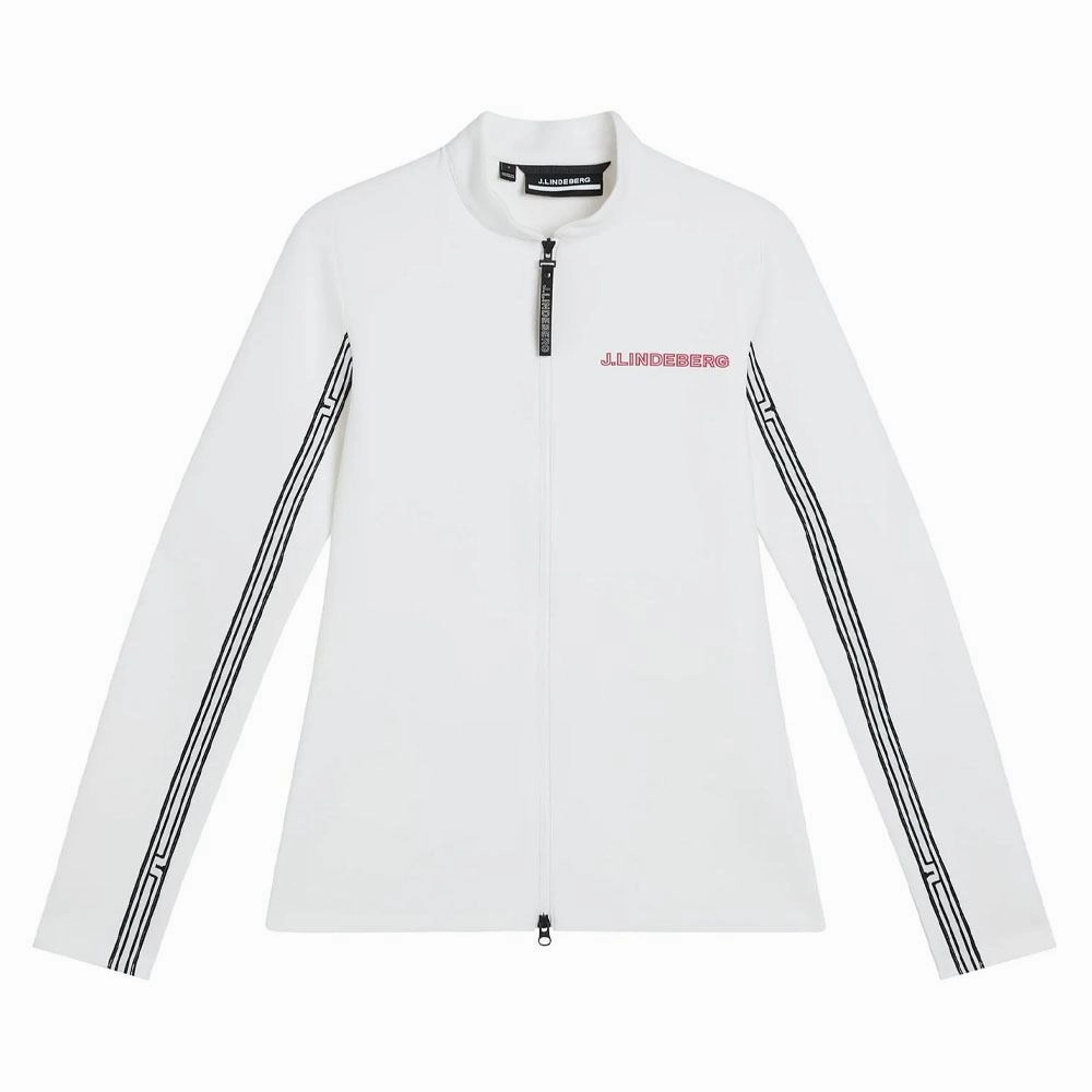 J.Lindeberg Wildcat Full Zip Mid Layer Golf Jacket White - FW23 Women Windproof Hood