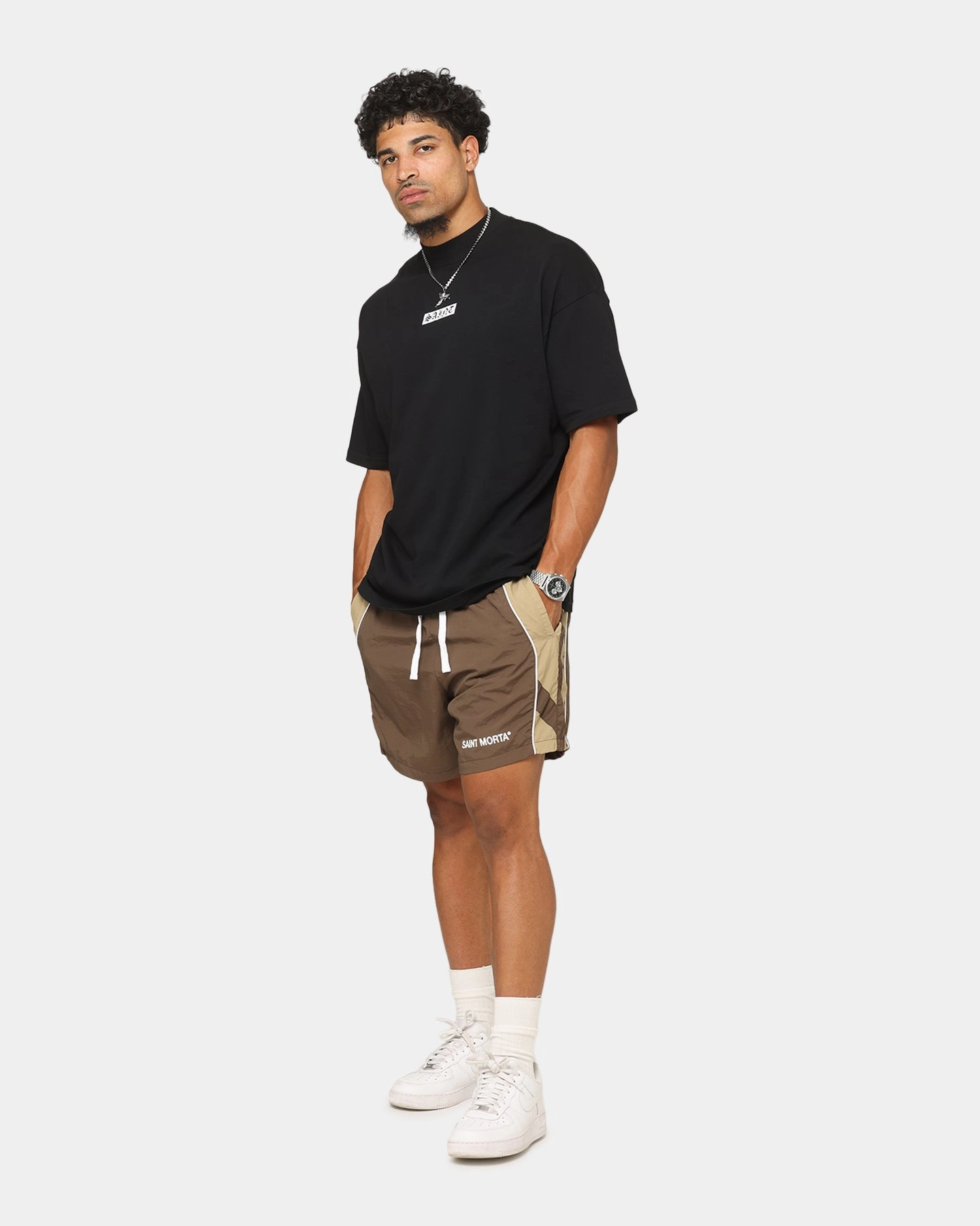 Saint Morta Official Panelled Beach Shorts Mocha AdjustableDrawstring Everyday Feel