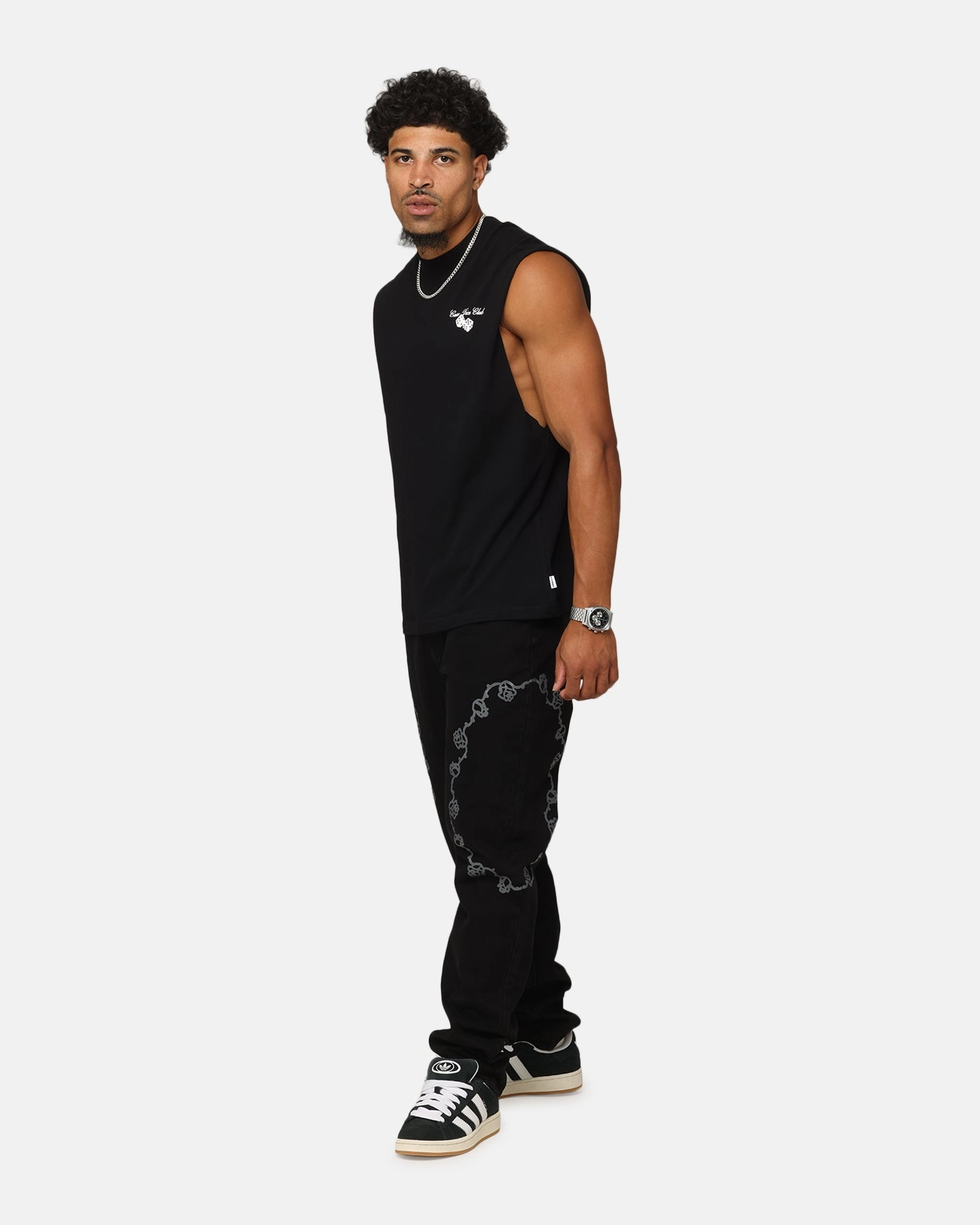 Layered Collar Structure Carre Dice Club Muscle T-Shirt Black