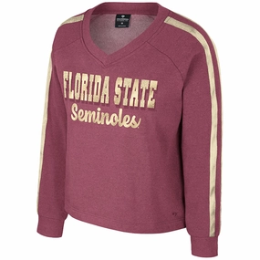 Ultra Soft Brushed Interior Lightweight Waterproof Jacket Colosseum Youth Girl's Florida State Seminoles Metallic Design V-neck Crew Fleece - Garnet