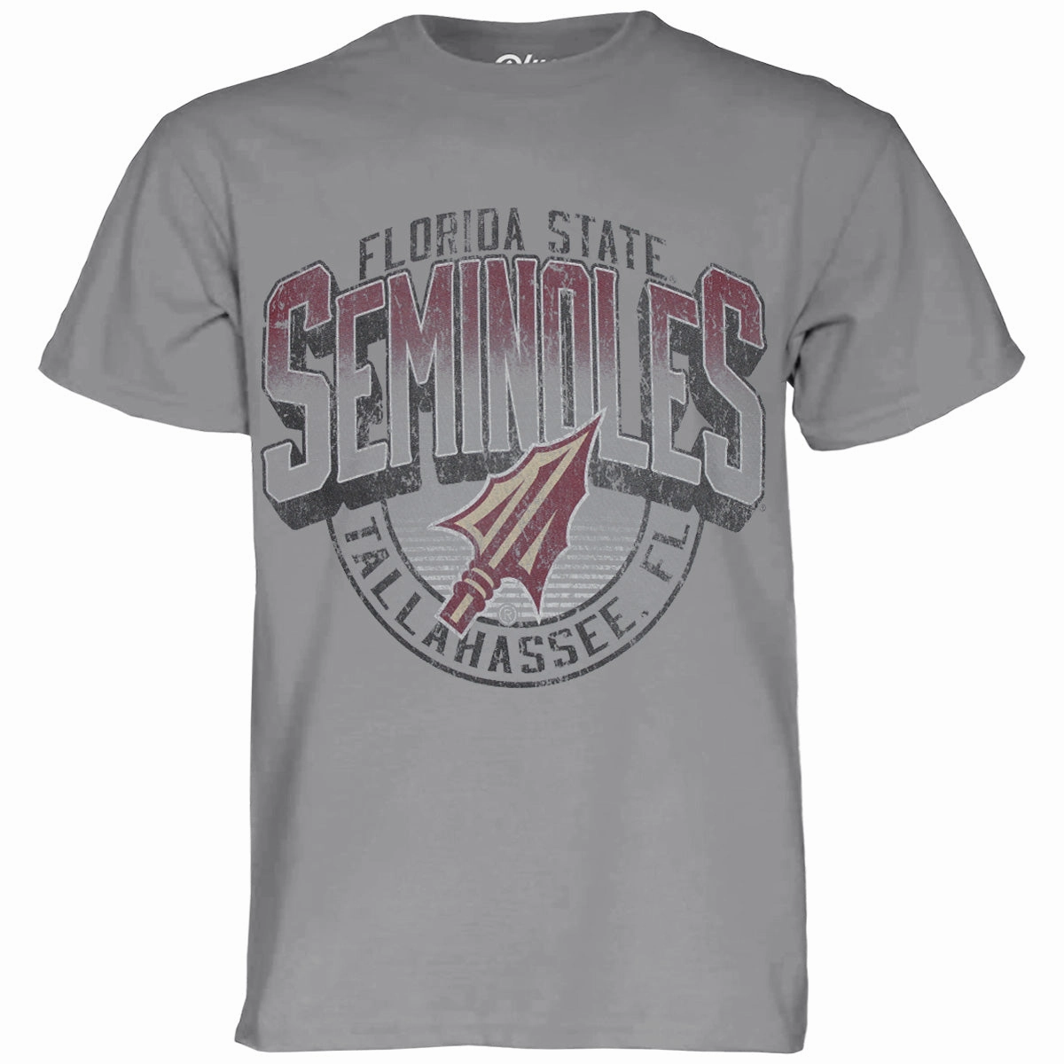 Chic Casual Wear Comfort Wearable Blue 84 Men's Florida State Seminoles Arrowhead Design Short Sleeve Garment Dyed T-shirt - Steel