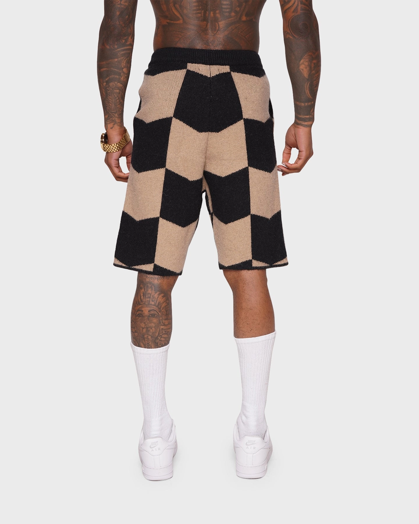 XXIII Meda Check Shorts Black/Beige Gusseted Crotch Crisp Look