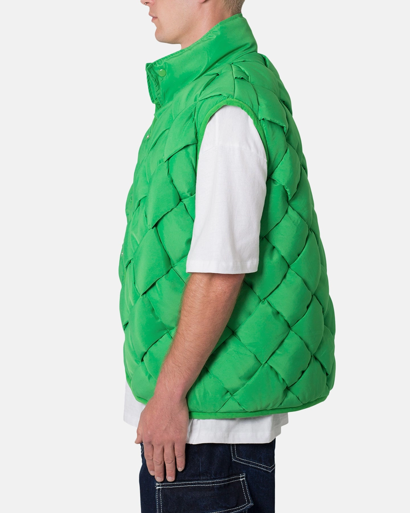 Adjustable Cuffs MNML Woven Puffer Vest Green