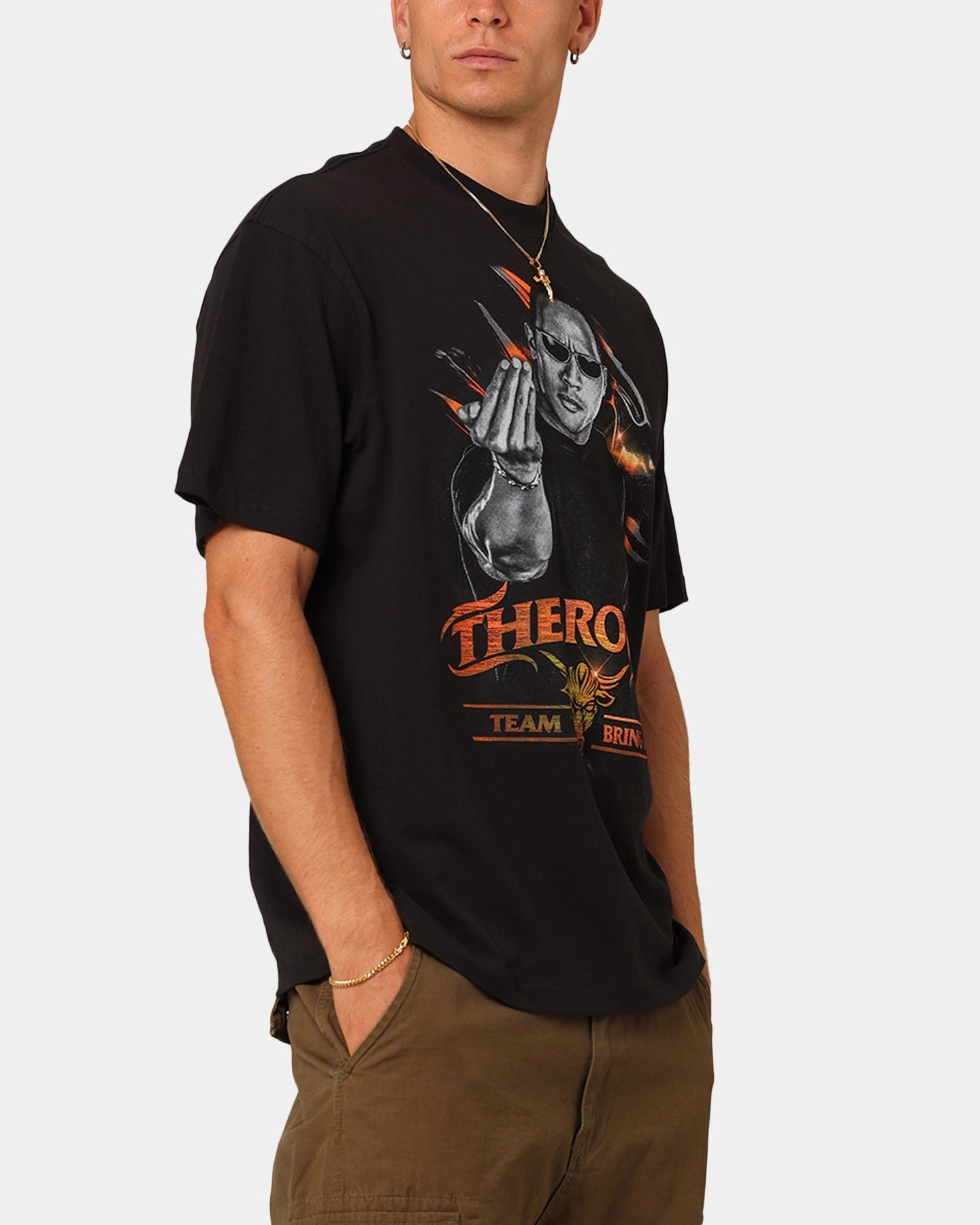 Outdoor Style Trend Mitchell & Ness X WWE Dwayne "The Rock" Johnson Team Bring It T-Shirt Overdyed Black