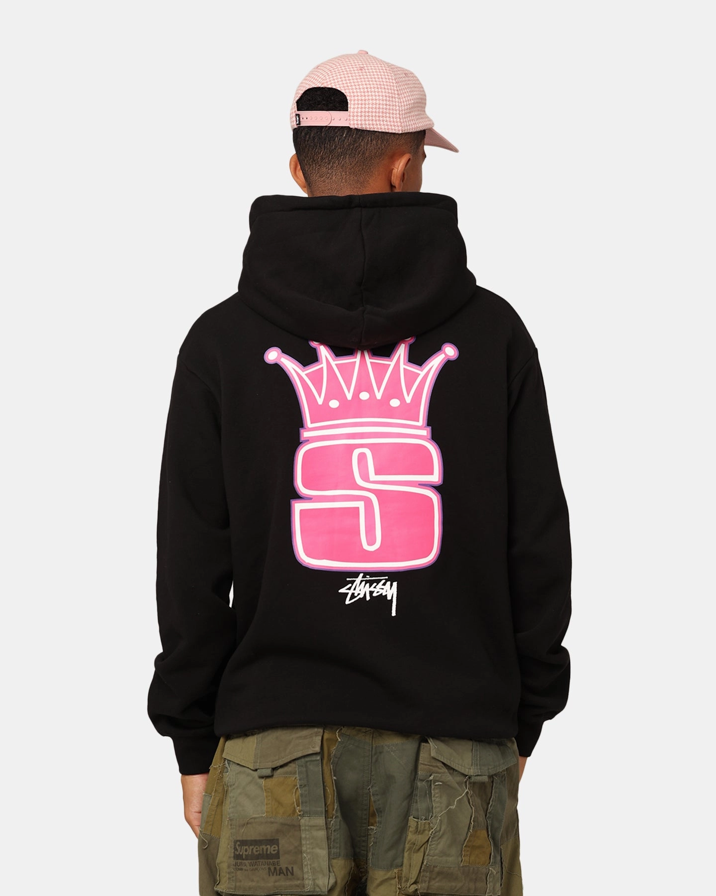 Double Stitched Edging Enable Stussy Crown Fleeced Hoodie Black