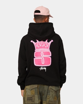 Double Stitched Edging Enable Stussy Crown Fleeced Hoodie Black