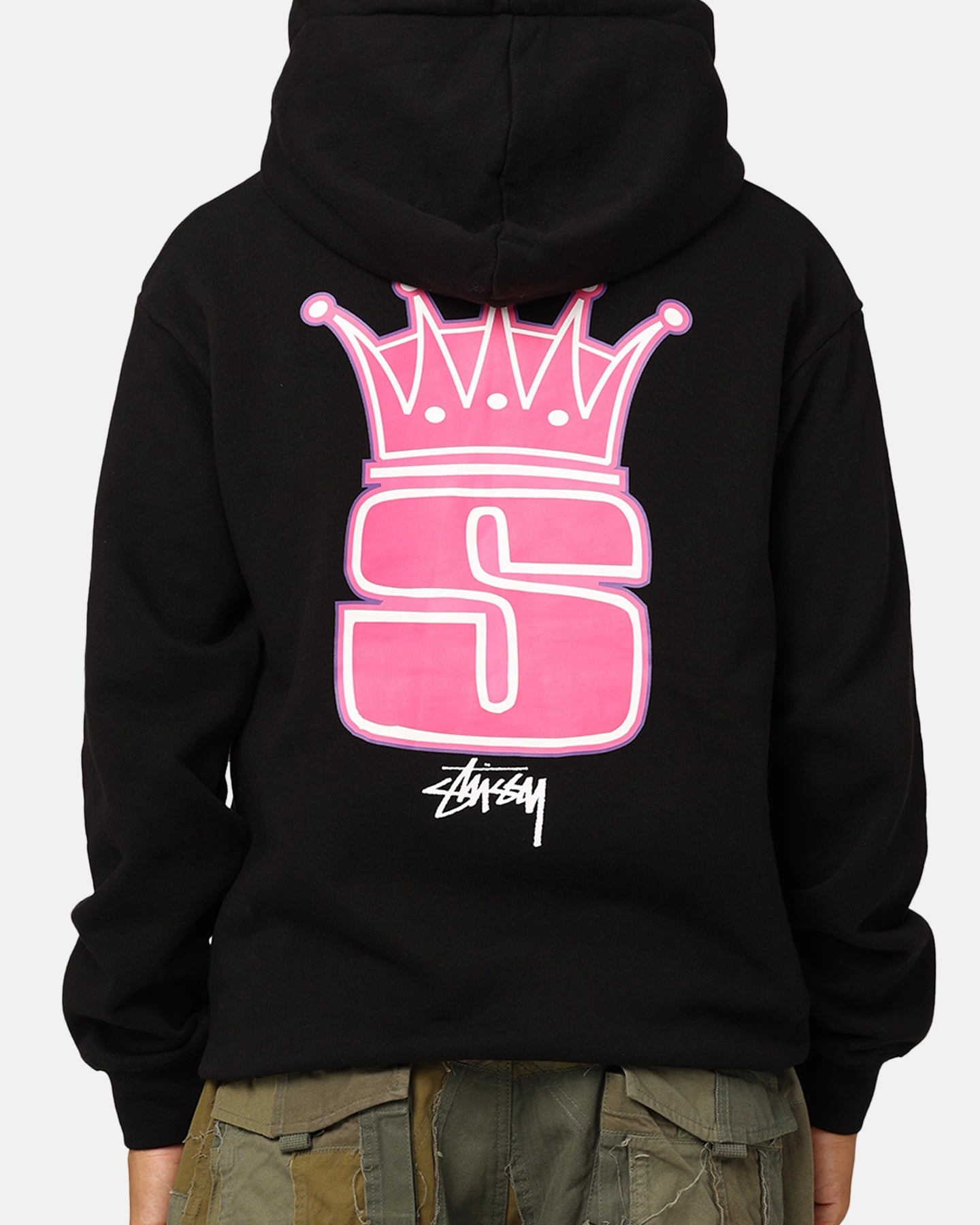 elderly people Convertible Collar Style Stussy Crown Fleeced Hoodie Black