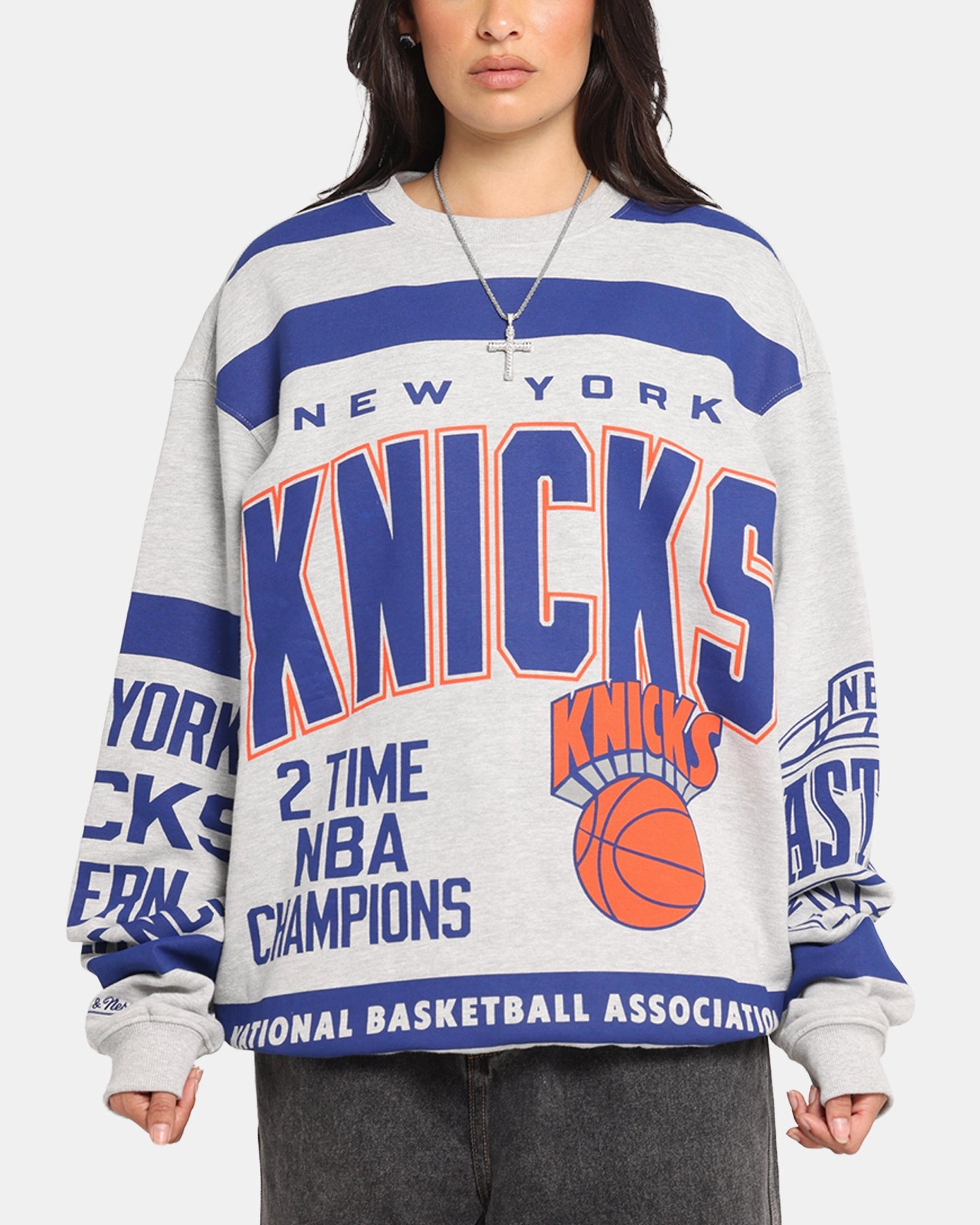 Mitchell & Ness New York Knicks Letterform Crewneck Grey Marle/Official Team Color Insulated Core Technology