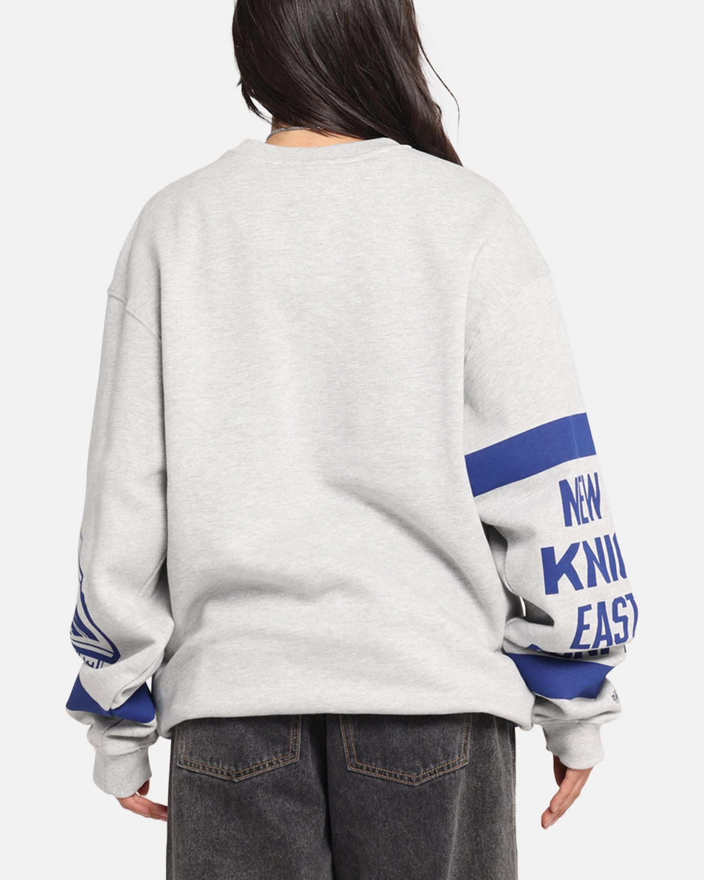 Cold Weather Gear All Season Mitchell & Ness New York Knicks Letterform Crewneck Grey Marle/Official Team Color