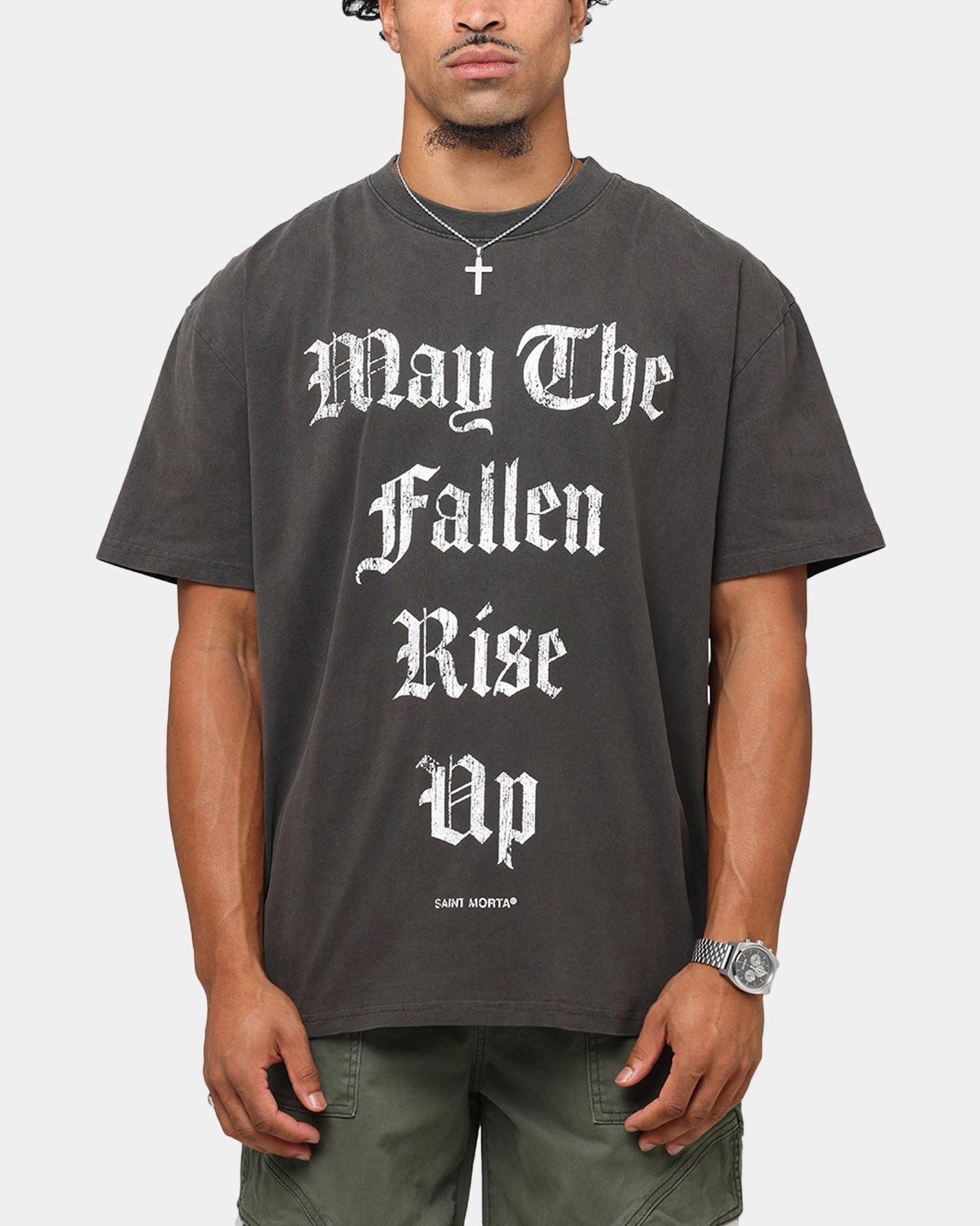 RecycledBlend Saint Morta Fallen Rising Boxy T-Shirt Black Wash