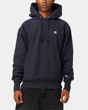 Champion Reverse Weave Small C Hoodie Navy Rain Shield Smooth Gliding Liners