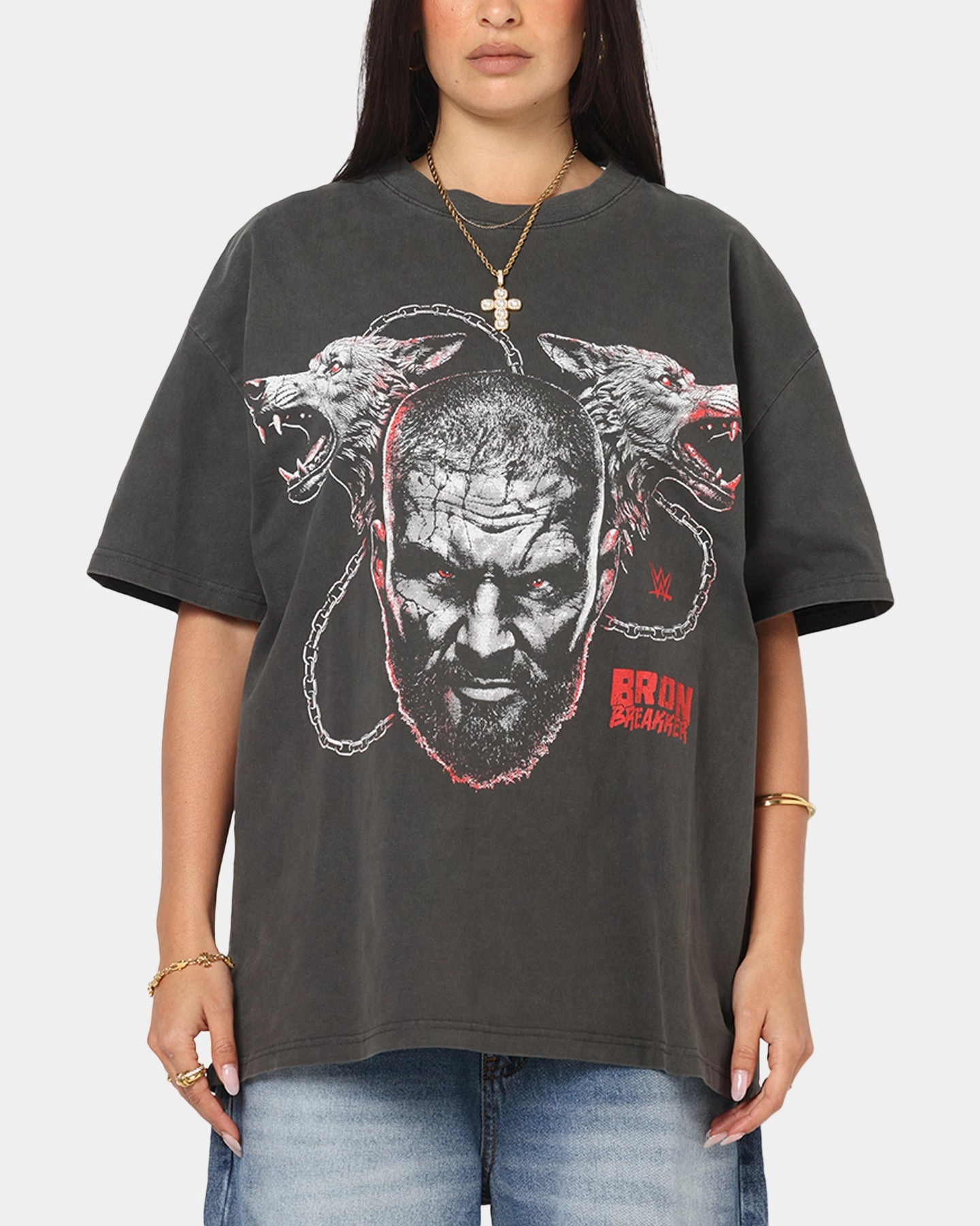Culture Kings X WWE Ron Breaker Heavy T-Shirt Black Wash MoistureWickingFabric Subtle Embroidery