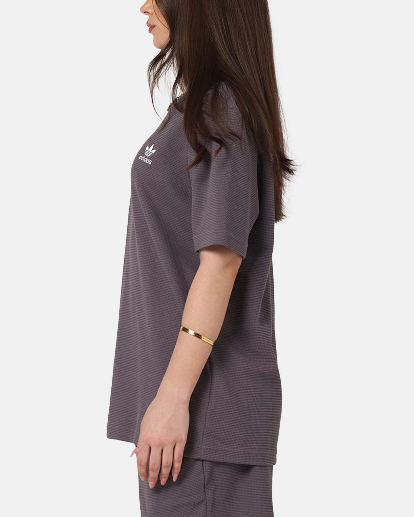 Comfortable Boat Neck Adidas Trefoil Essentials Waffle T-Shirt Grey Strata