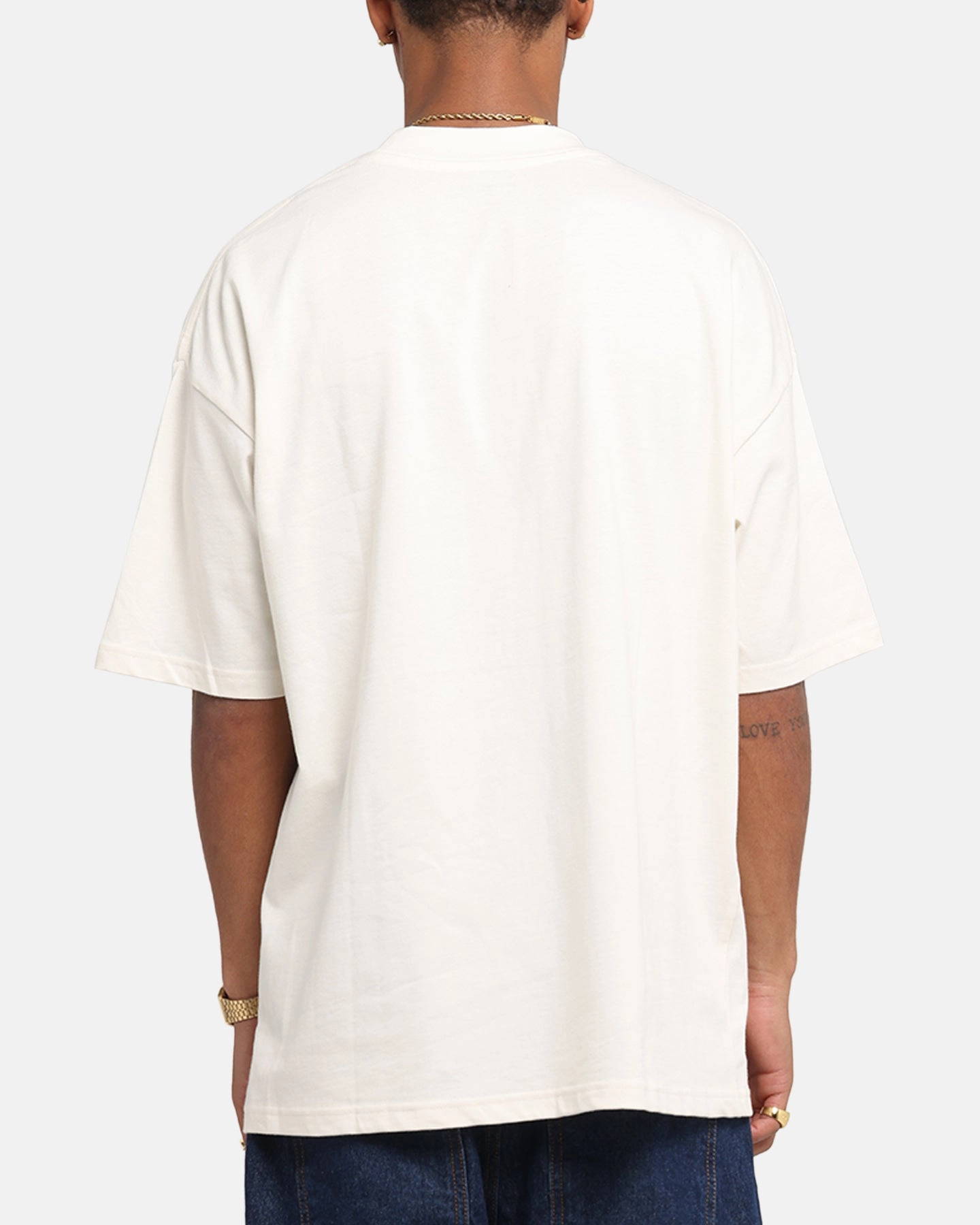 Carre Sacred Letter Mock Neck T-Shirt Off White Lightweight Fashion