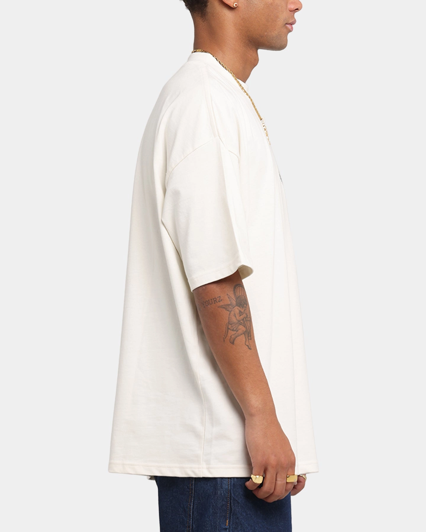 Fashion Layering Minimalist purity Carre Sacred Letter Mock Neck T-Shirt Off White