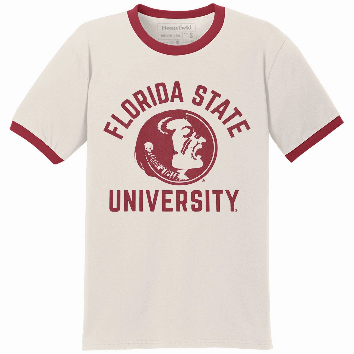 Elderly Comfort Wool combination Homefield Men's Vault Florida State University Seminole Logo Short Sleeve Ringer T-shirt - Cream/Cardinal