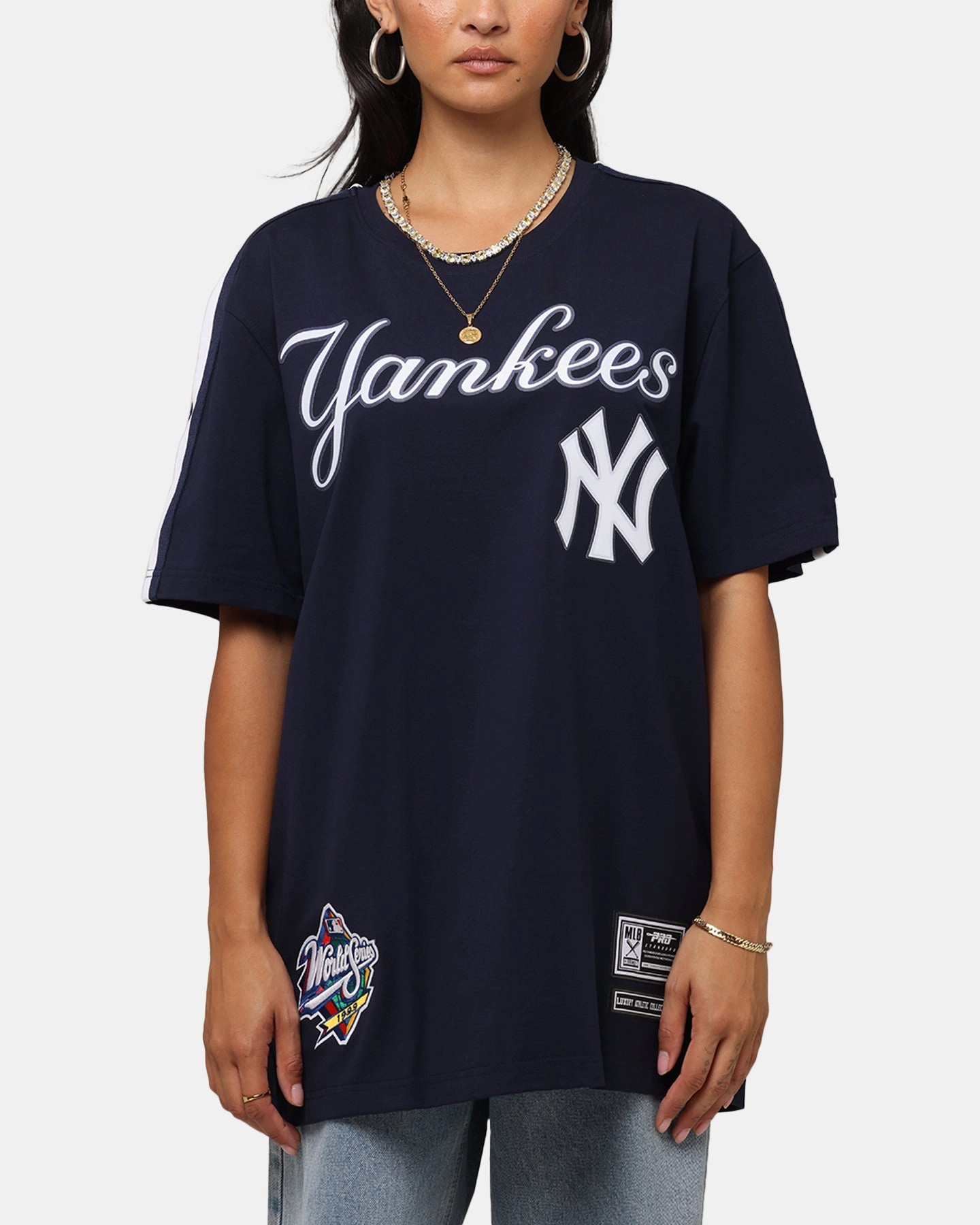 Pro Standard New York Yankees Classic Mesh Striped T-Shirt Midnight Navy Classic Layer Essential Wear
