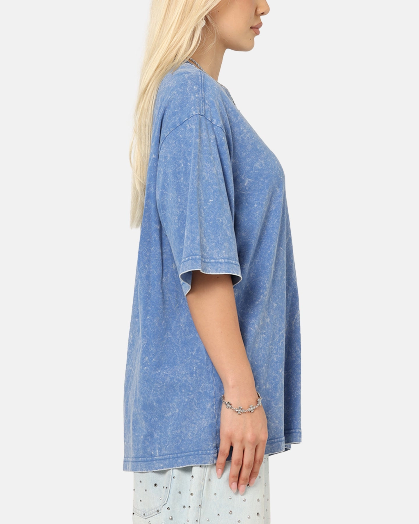 Raw Edge Hem Relaxed Style G-Star Acid Wash Boxy T-Shirt Blue