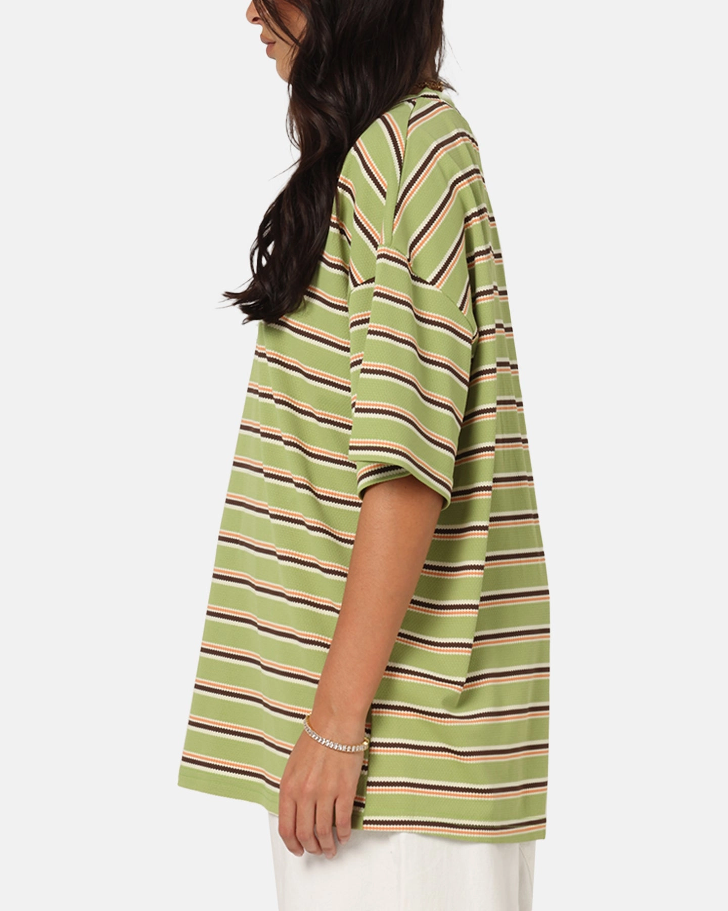 XXIII Standard Stripe T-Shirt Green/Orange FadeResistant Anti Pilling Surface