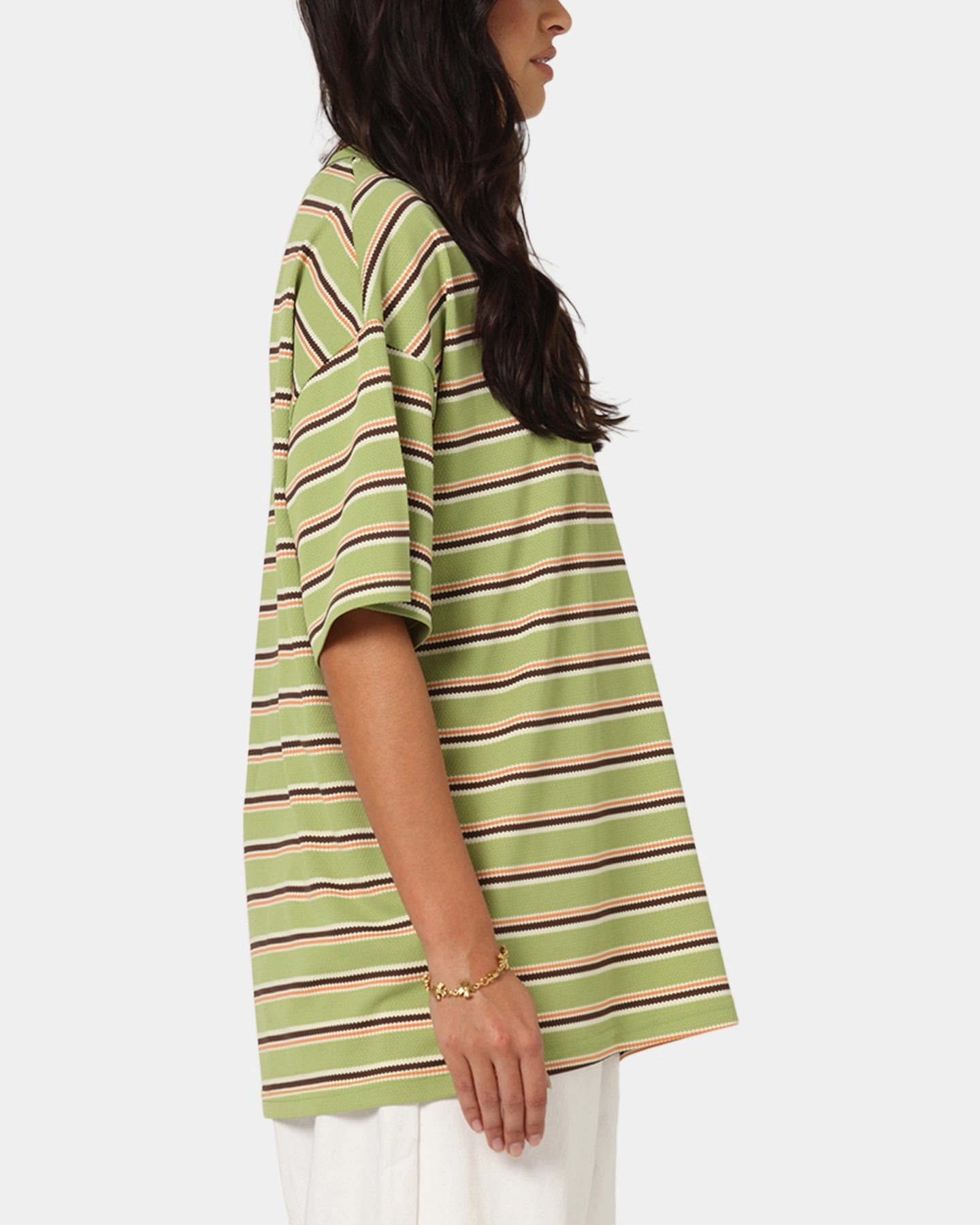 Embroidered XXIII Standard Stripe T-Shirt Green/Orange