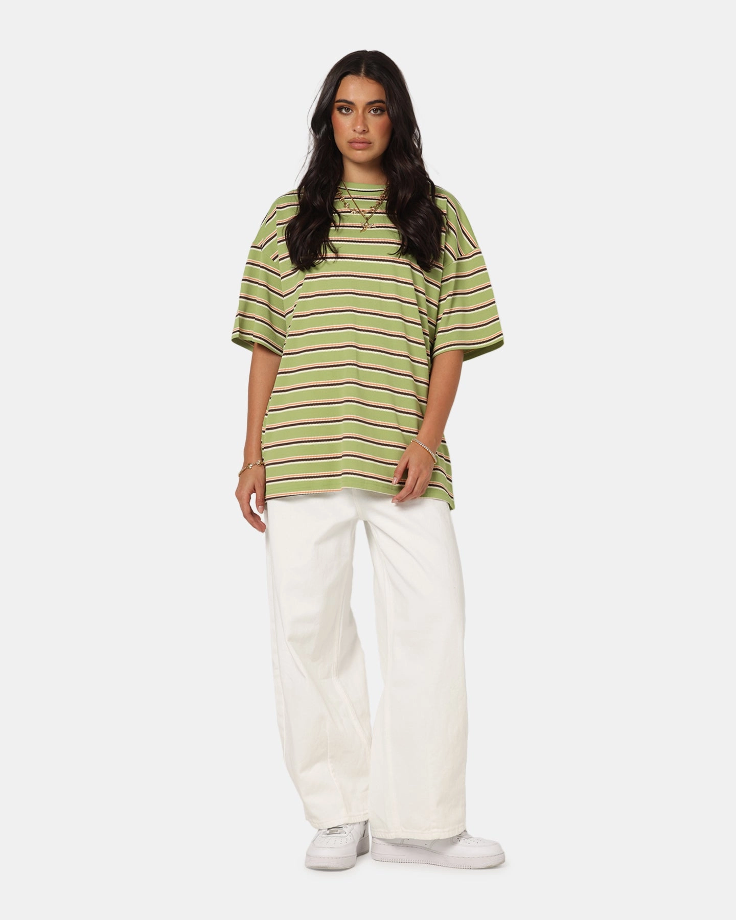 XXIII Standard Stripe T-Shirt Green/Orange Spandex Enhanced Elasticity Outdoor Style