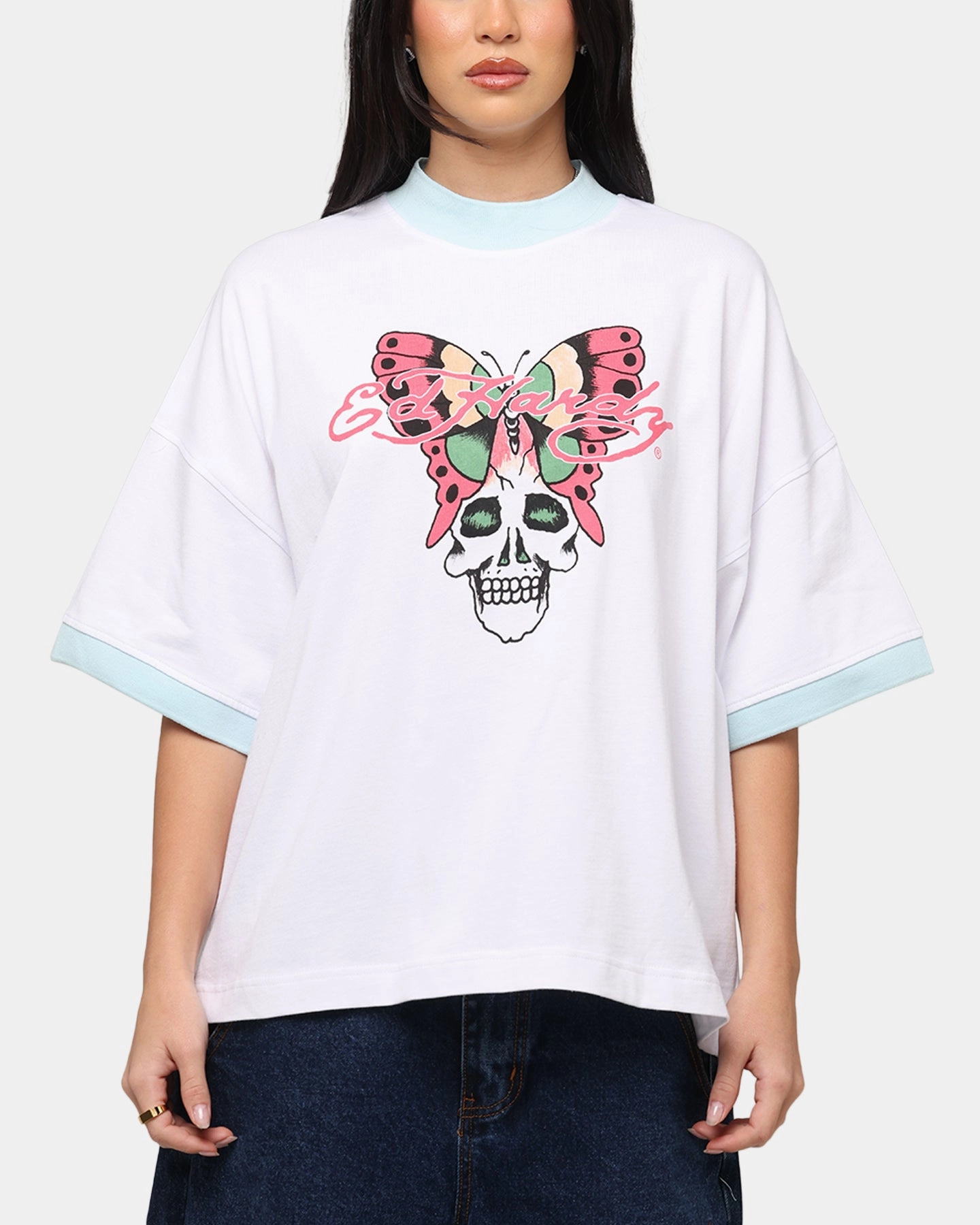 Ed Hardy Butterfly Ringer T-Shirt White Modern Layer