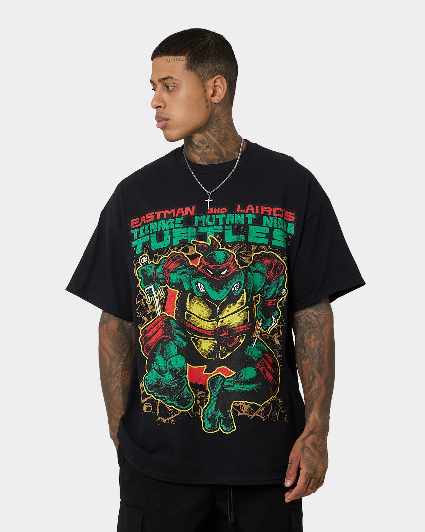 Light Fit Wear American Thrift X Teenage Mutant Ninja Turtles Raphael Vintage T-Shirt Black