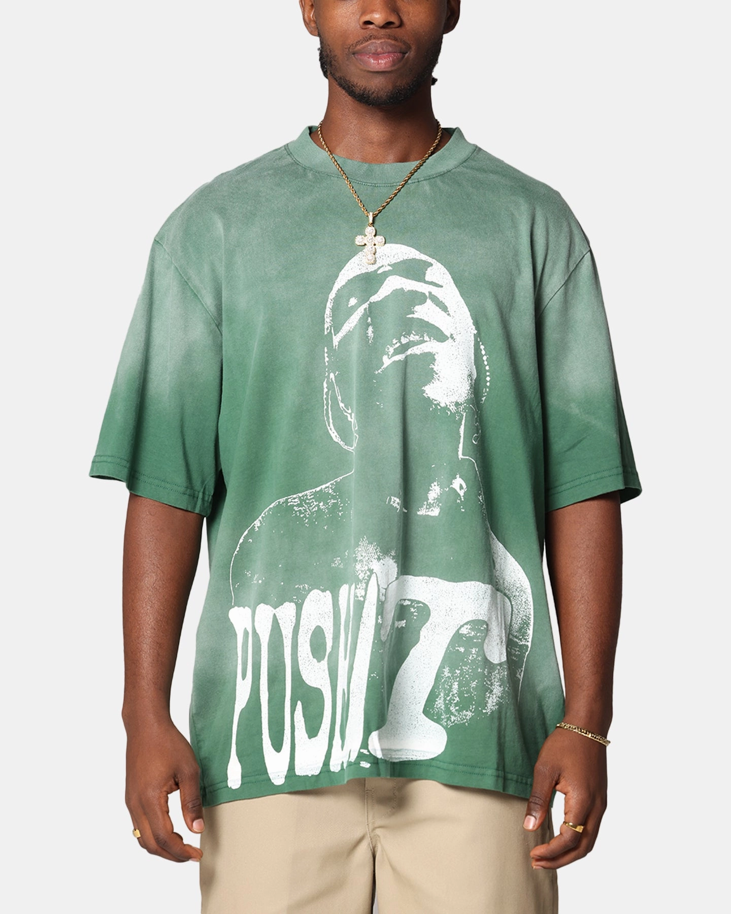 Pusha T Pusha T Hem Vintage T-Shirt Washed Green Casual Fashion