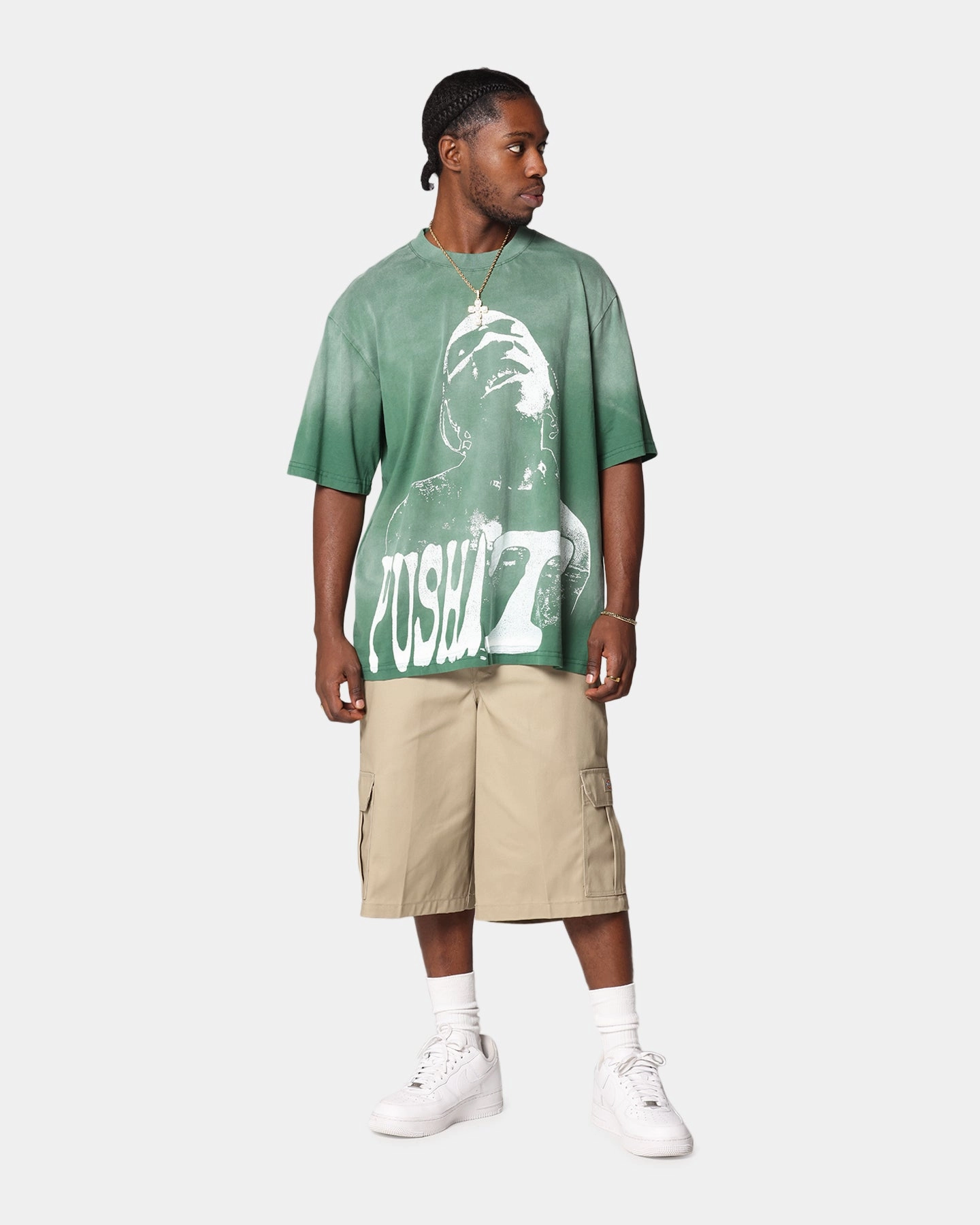Chic Smart Light and Breathable Pusha T Pusha T Hem Vintage T-Shirt Washed Green
