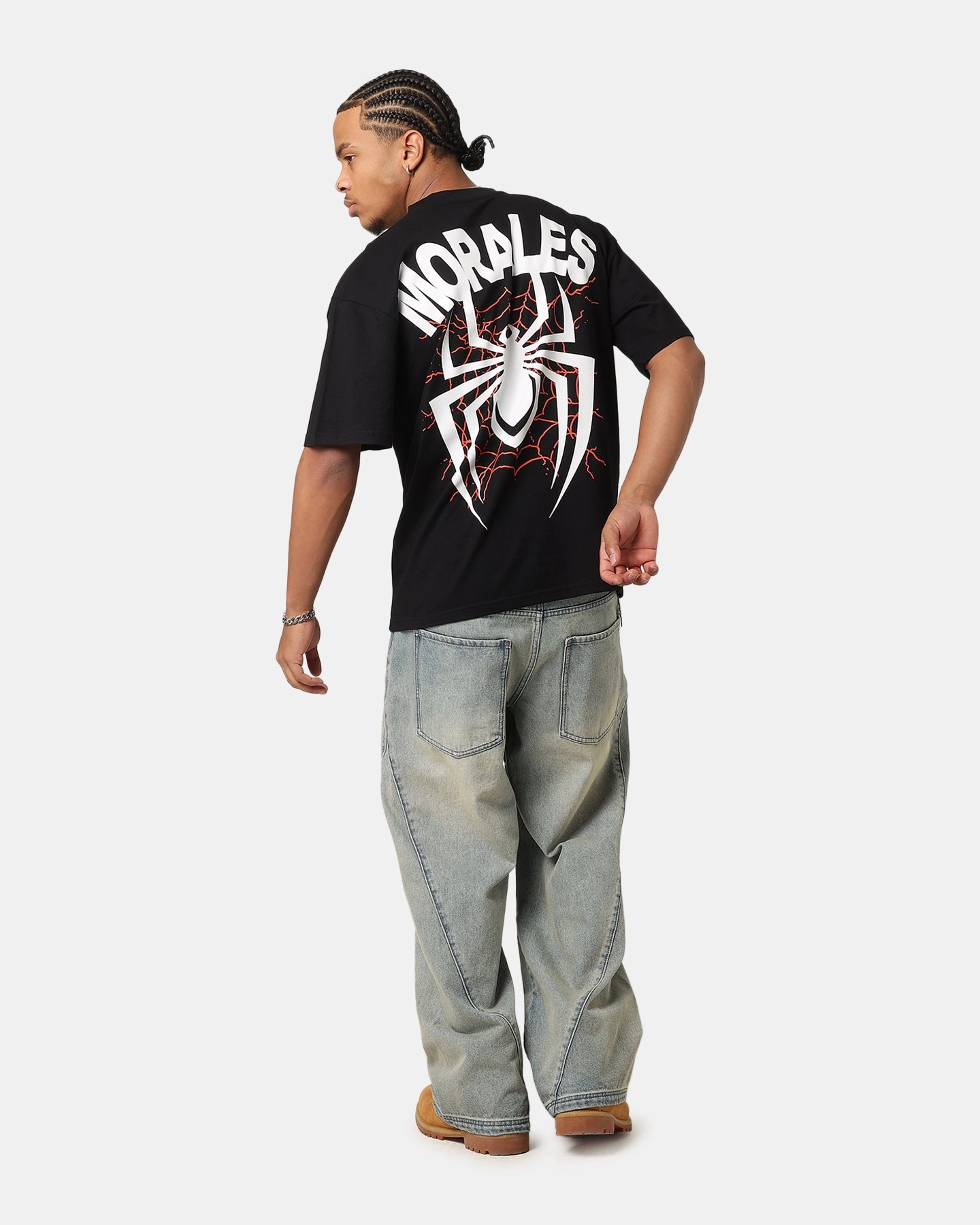 Heathered Texture Sleeveless Goat Crew Marvel Spider-Man Y2K Miles T-Shirt Black