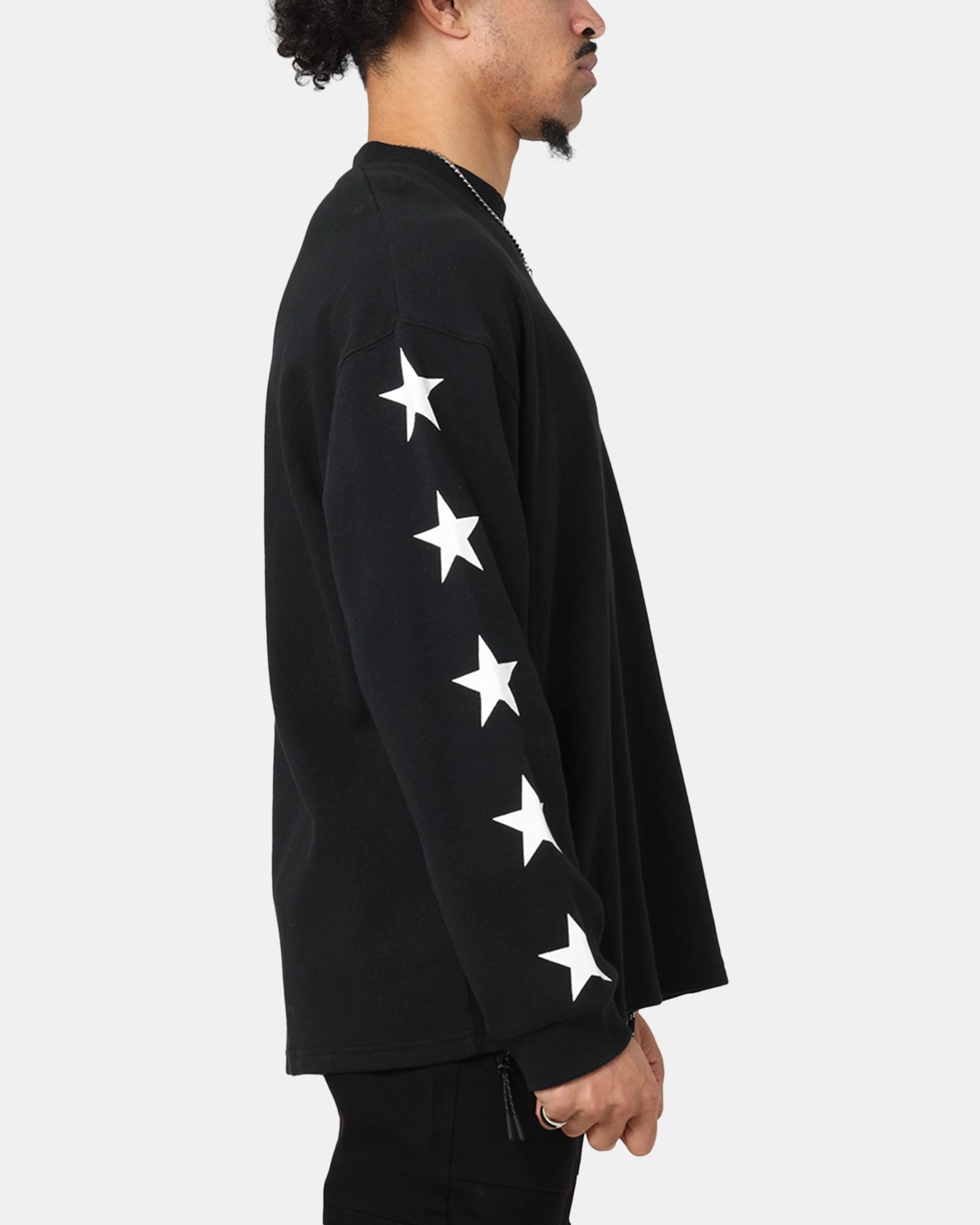 LayeredSleeveConstruction Carre Waffle Workwear Long Sleeve T-Shirt Black