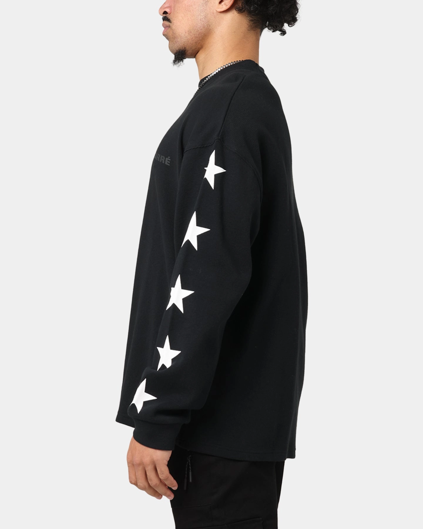 Chic Comfort Style Carre Waffle Workwear Long Sleeve T-Shirt Black