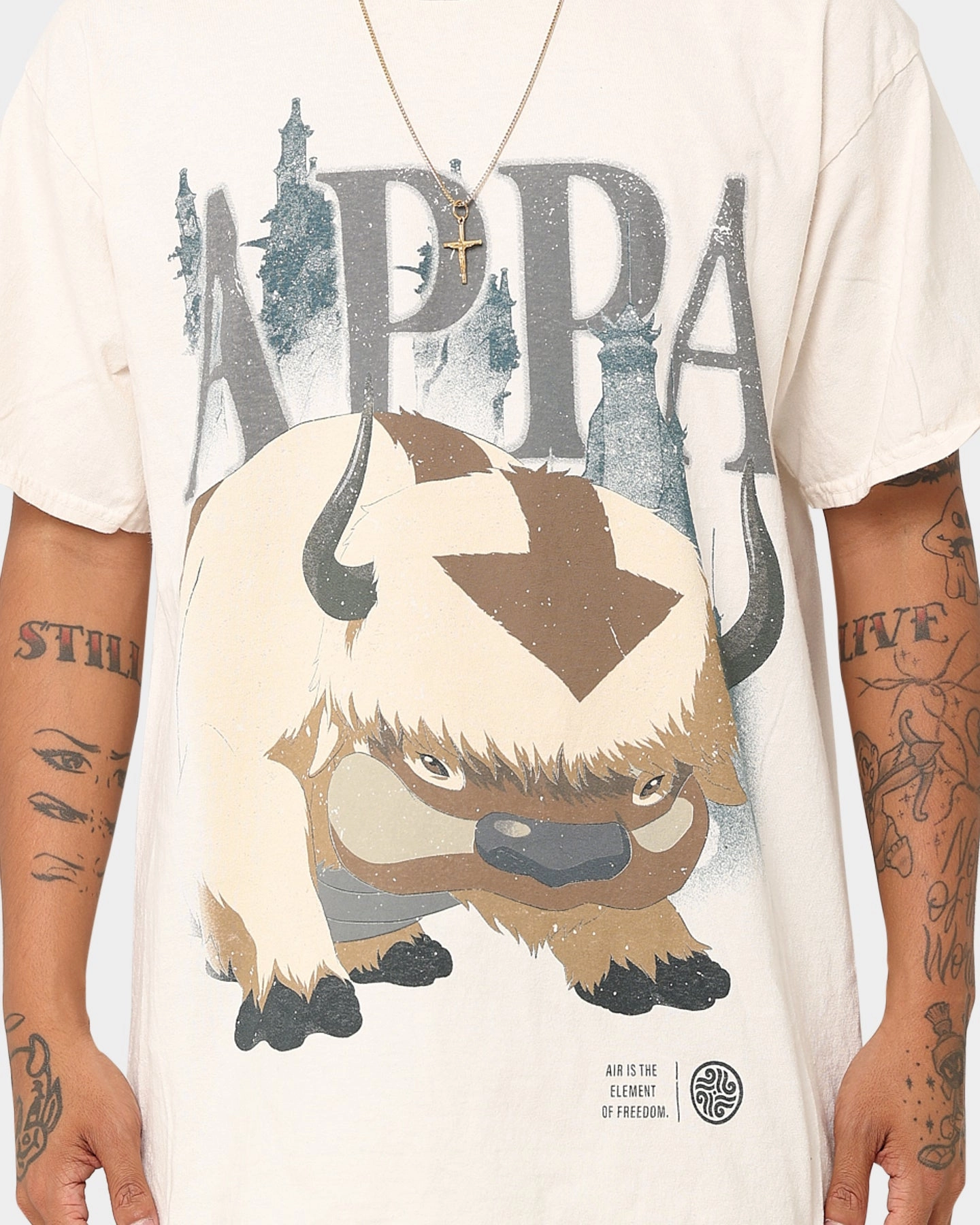 Double Stitched Seams Goat Crew X Avatar: The Last Airbender Appa Vintage T-Shirt Off White