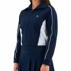 Original Penguin Cropped 1/4 Zip Colorblock Pullover Golf Sweater Black Iris - SS25 Women Quick Dry Material Light Diffusing Fabric