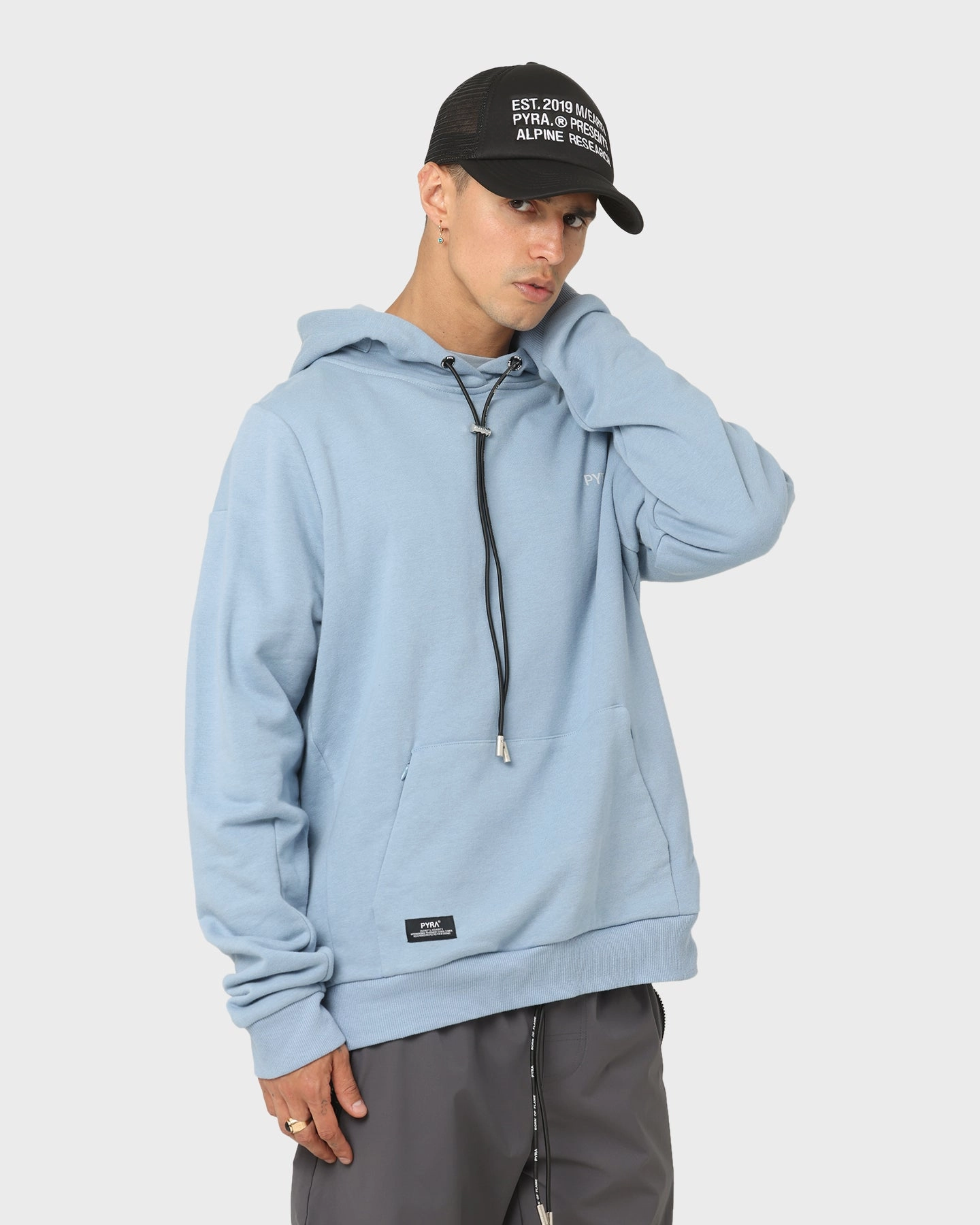 PYRA Flame Hood Dusty Blue Weatherproof Zippers Modular Attachment Points