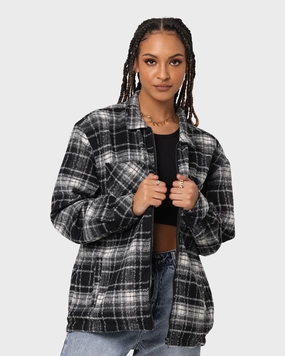 XXIII Vitus Zip Up Flannel Shacket Black/White Wind Protection Silk