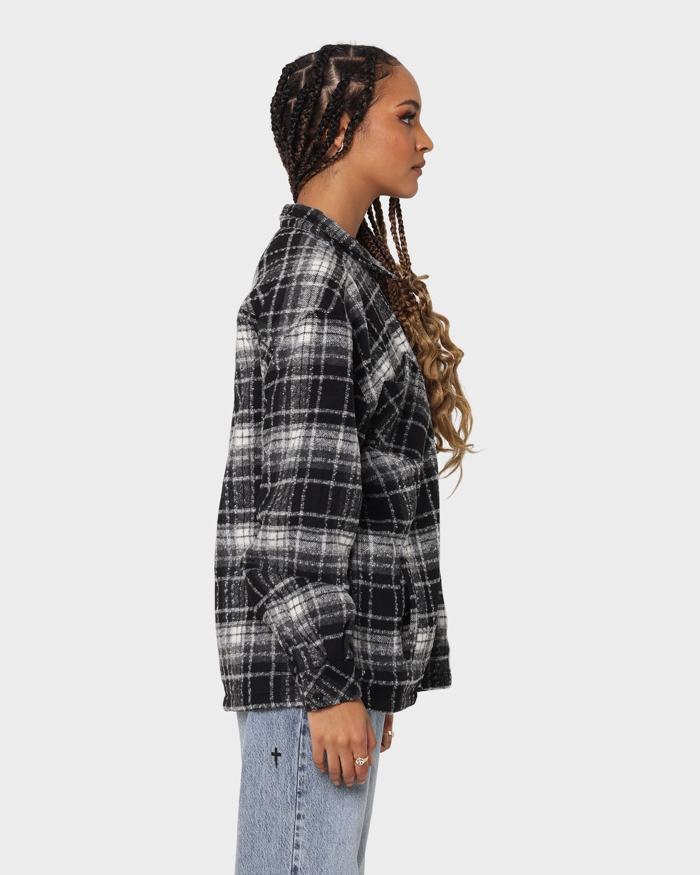 indoor gathering XXIII Vitus Zip Up Flannel Shacket Black/White