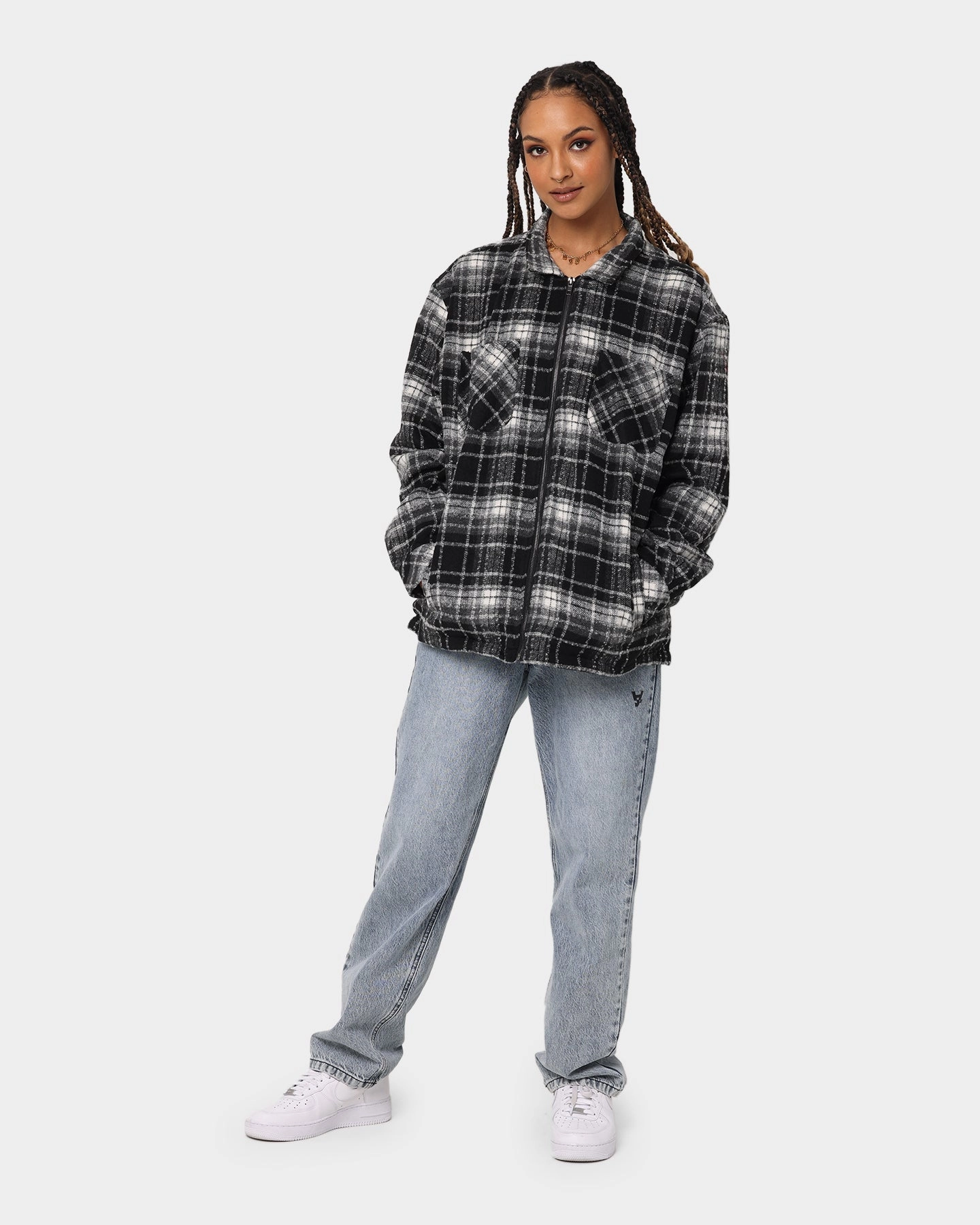 XXIII Vitus Zip Up Flannel Shacket Black/White Practical Choice
