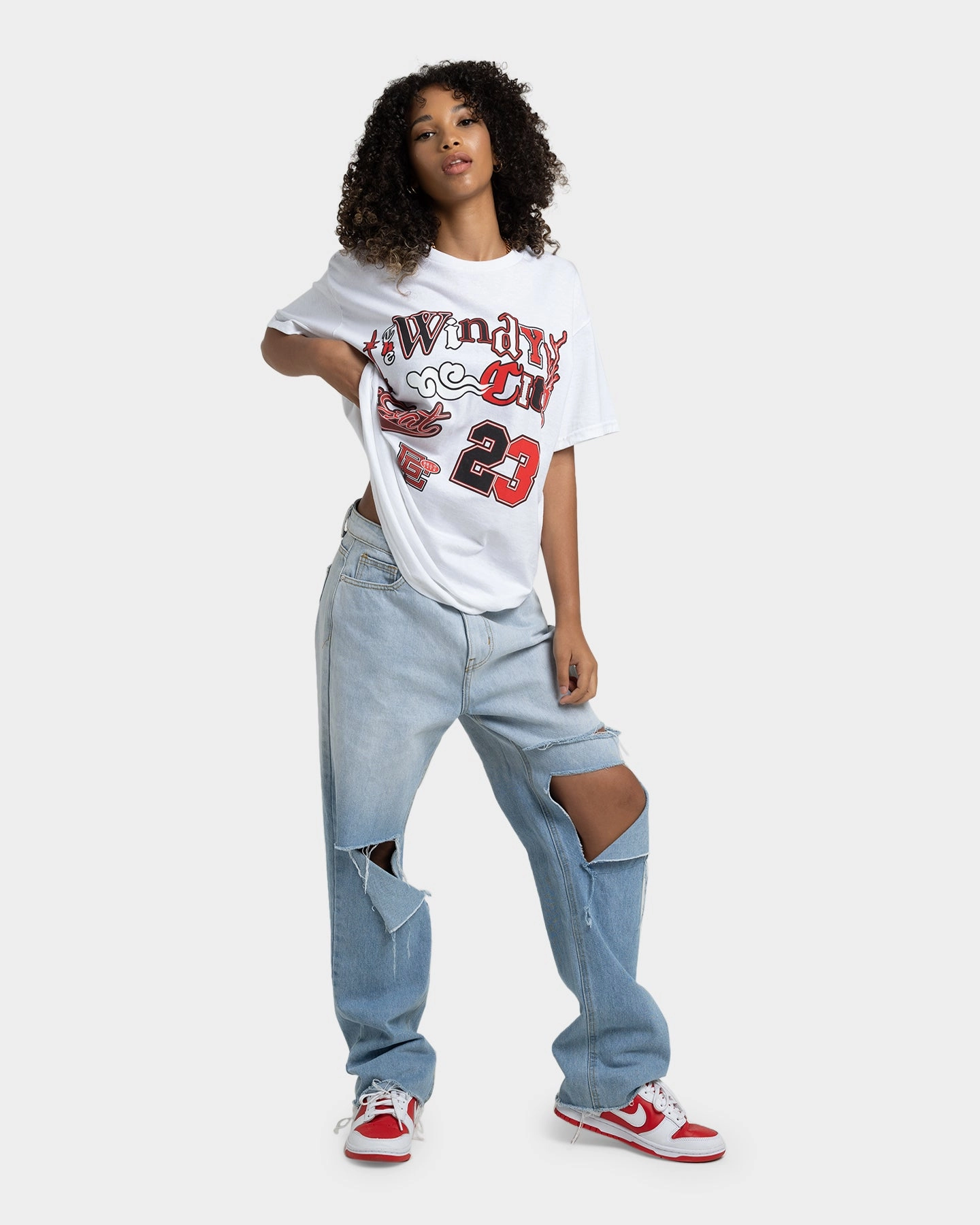 Boat Neck Slim Silhouette Goat Crew Windy City T-Shirt White