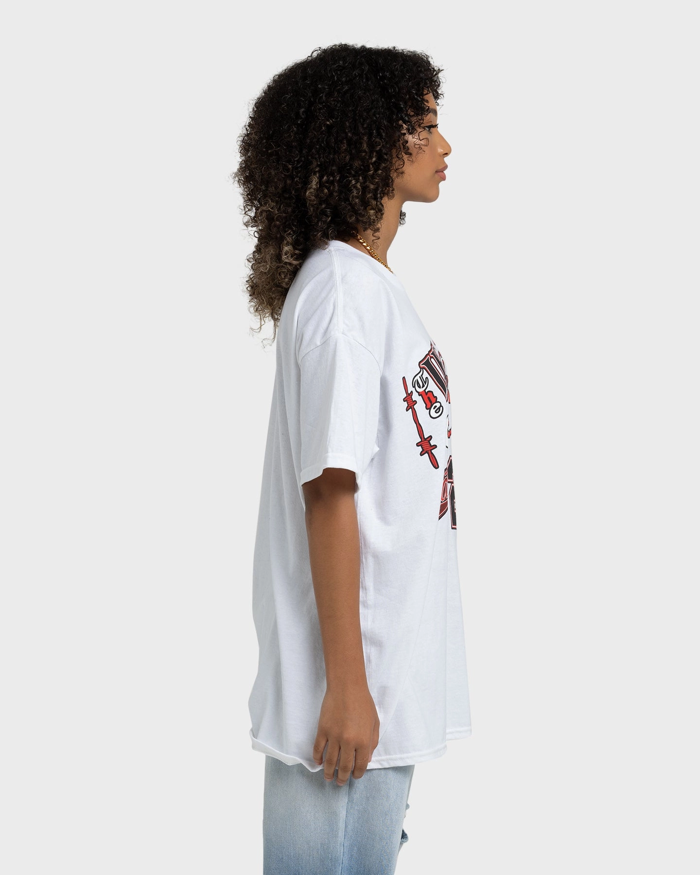 Cozy Wearable Multi Panel Design Goat Crew Windy City T-Shirt White