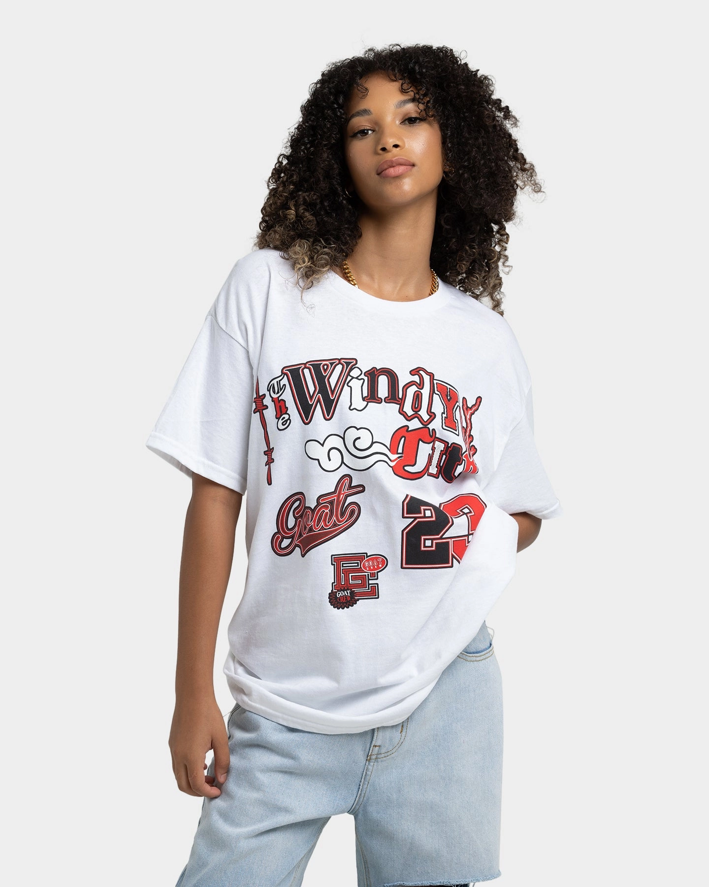 Ribbed Neckline Formal Occasion Goat Crew Windy City T-Shirt White