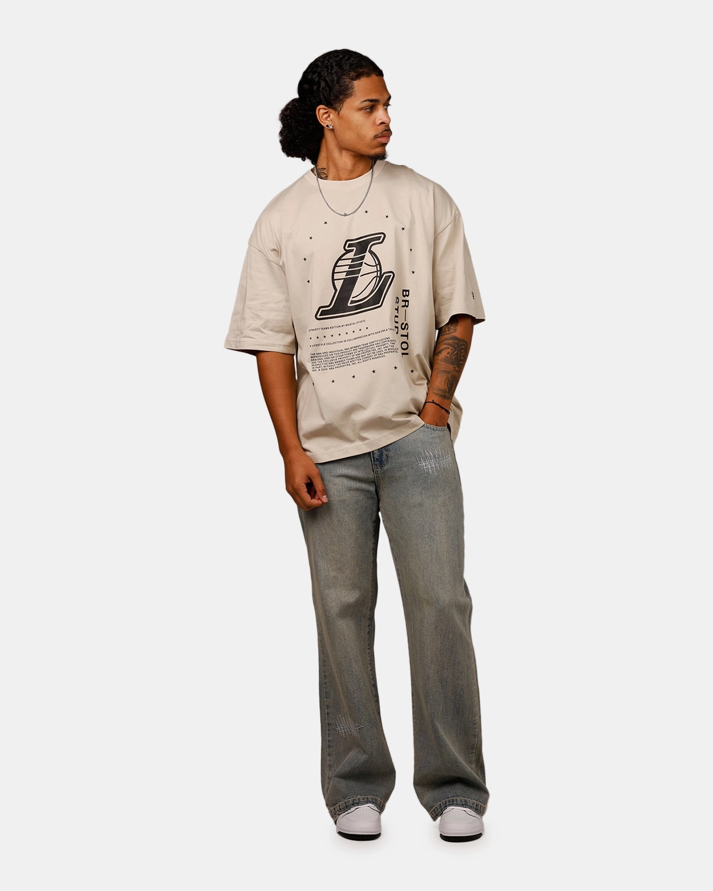 New Era X Bristol Studio Los Angeles Lakers 'Teams Edition' T-Shirt Stone Everyday Look Cozy Look
