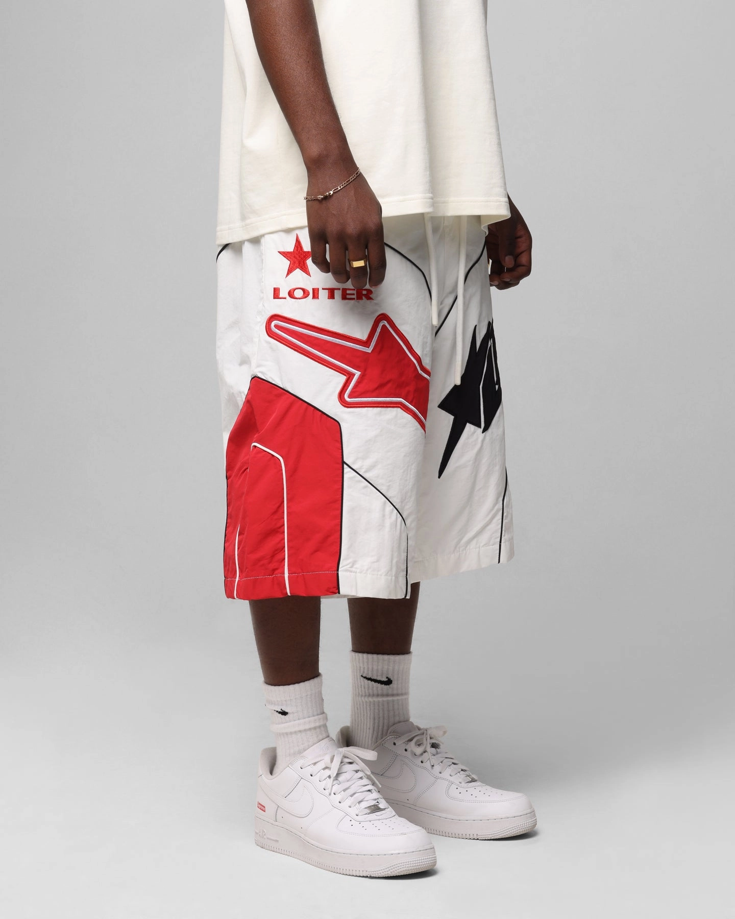 Loiter Motocross Shorts White silk blend Day Trip Wear