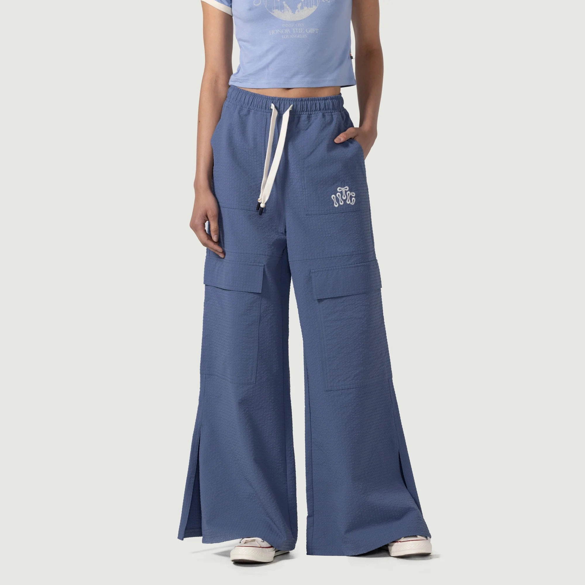 Sporty Layer Reinforced Stress Points Women's Honor The Gift Drawstring Loose Cargo Pant 'Sky Blue'