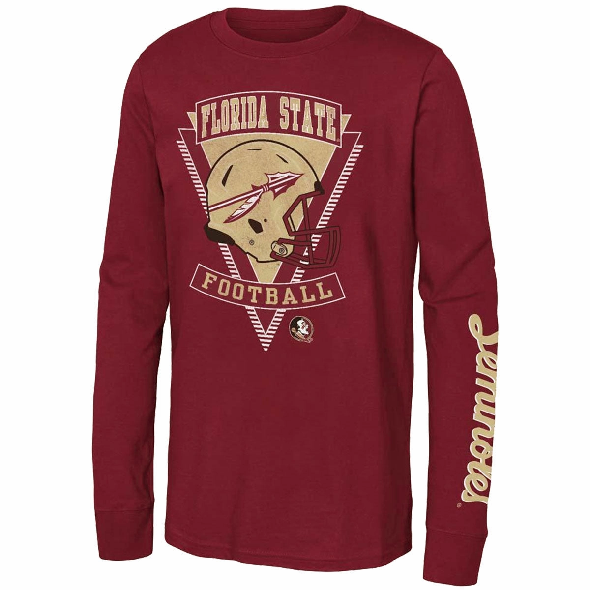 Outerstuff Kid's Florida State Football Helmet Design Long Sleeve T-shirt - Garnet semi-formal style Oversized Fit