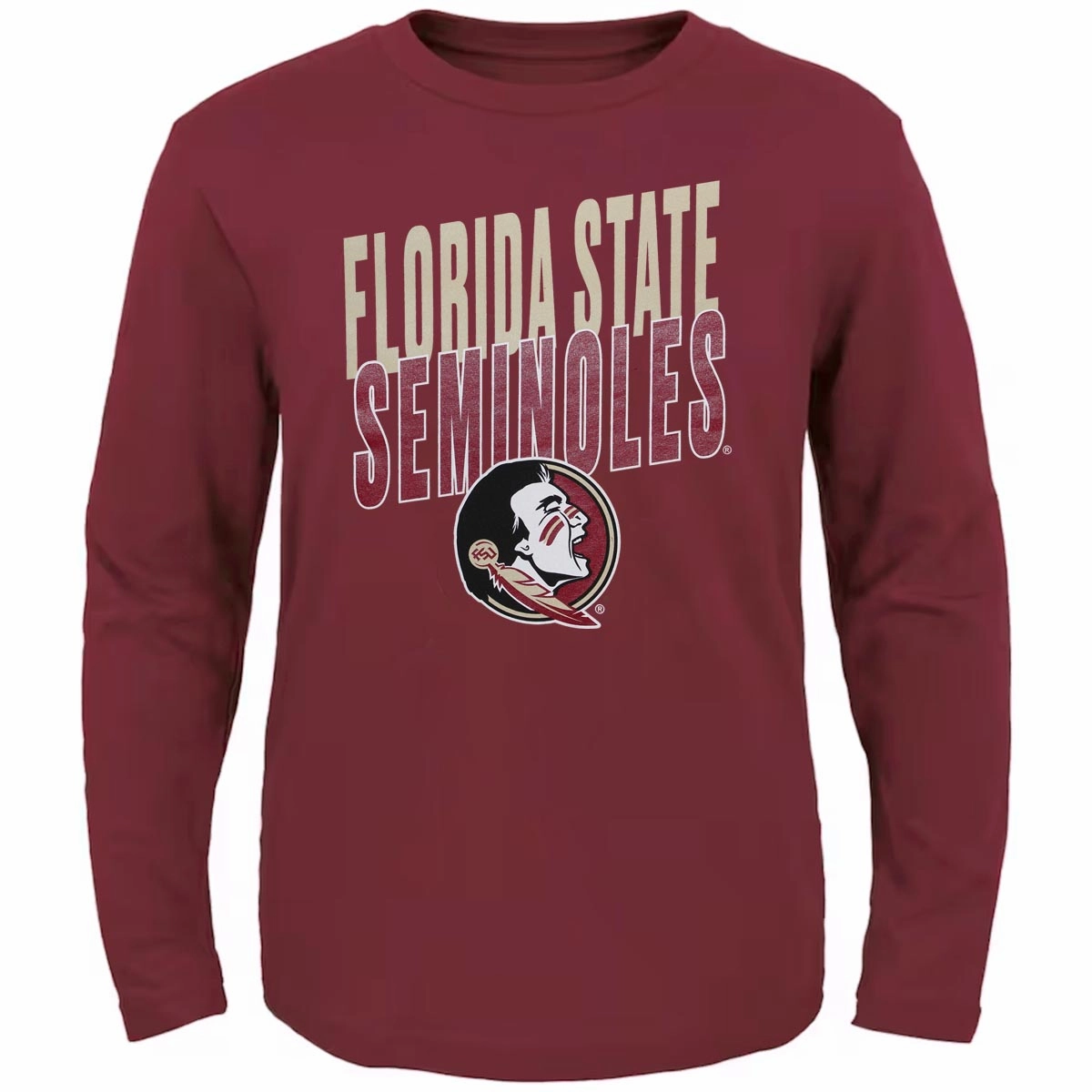Anti Static Finish Urban Streetwear Outerstuff Kid's Florida State Seminoles Seminole Logo Long Sleeve T-shirt - Garnet