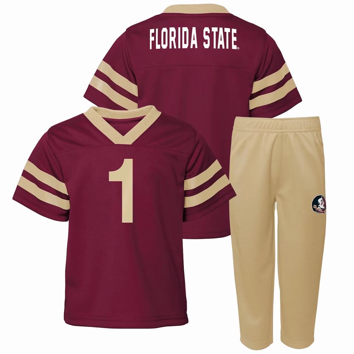 Outerstuff Kids' Florida State #1 Football Uniform Short Sleeve Top & Pant Set - Garnet/Gold Classic Comfort Style