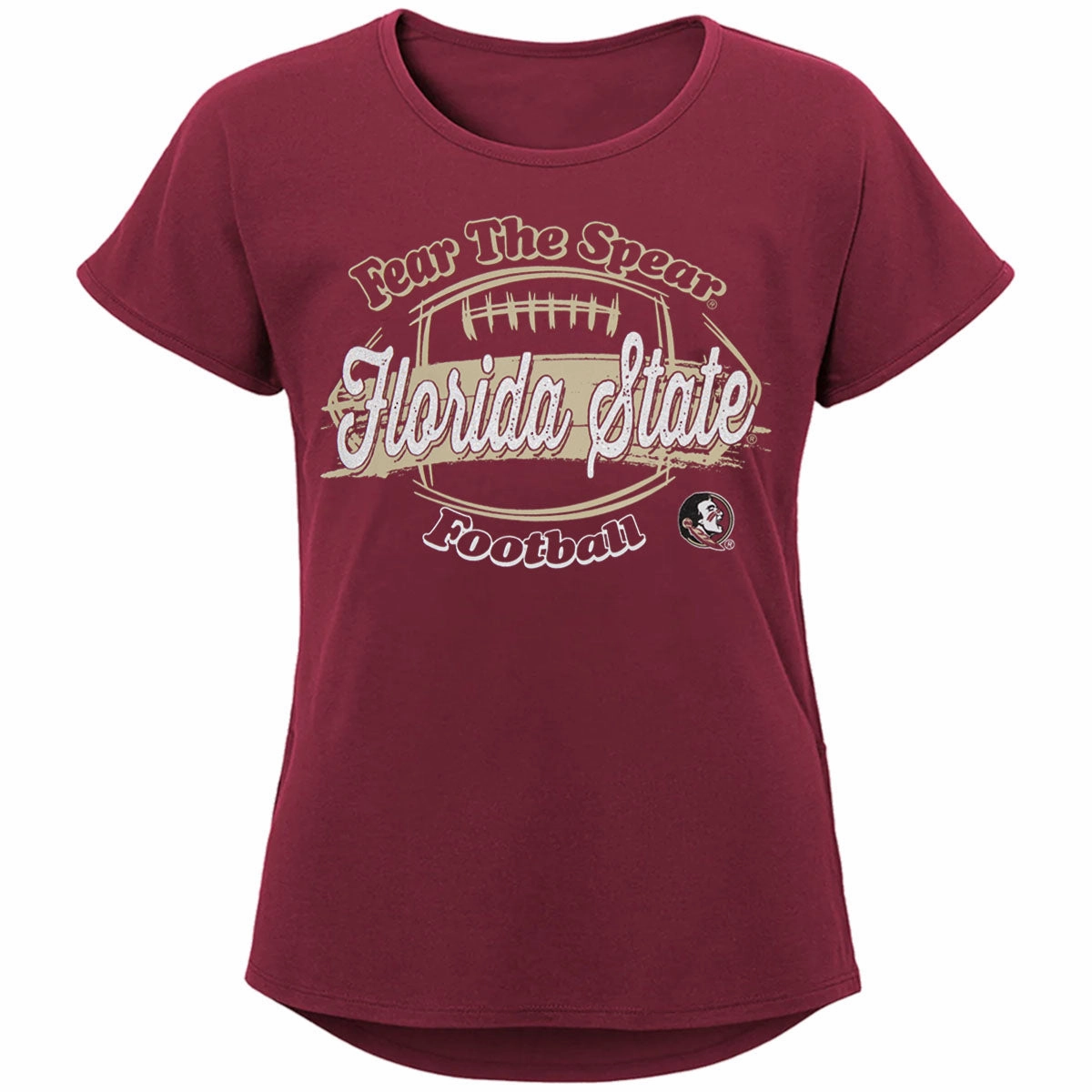 Drop Shoulder Design Indoor Comfort Outerstuff Youth Girl's Fear the Spear/Florida State Football Design Short Sleeve T-shirt - Garnet