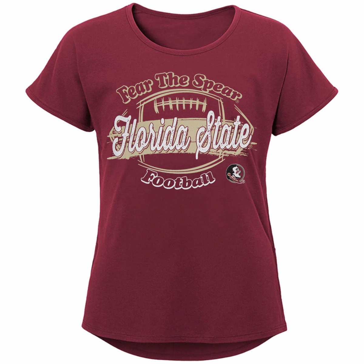 Comfortable Fit Wear Sporty Comfort Outerstuff Youth Girl's Fear the Spear/Florida State Football Design Short Sleeve T-shirt - Garnet